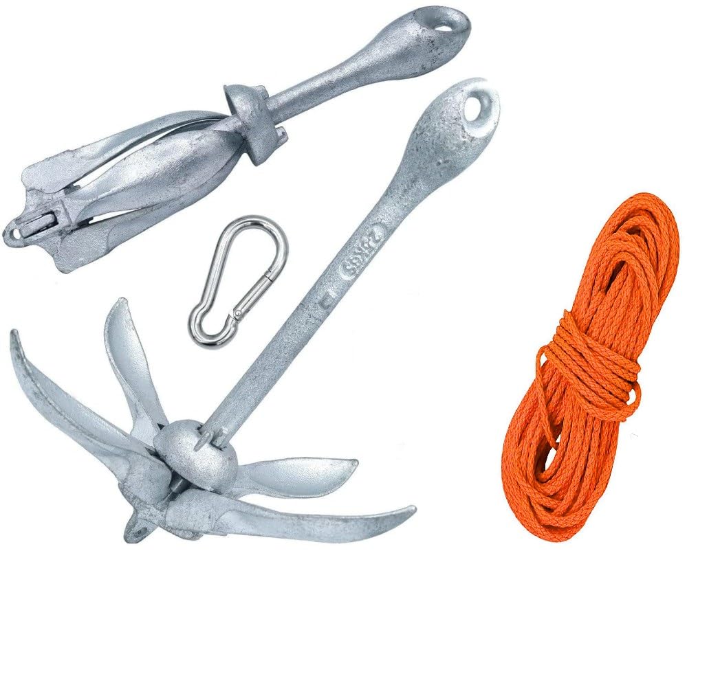 BSSTORE Kit de amarre listo para usar, ancla de paraguas de 2,5 kg para kayak y botes inflables, 30 m + mosquetón, ancla plegable para barco, SUP, canoa y Tender