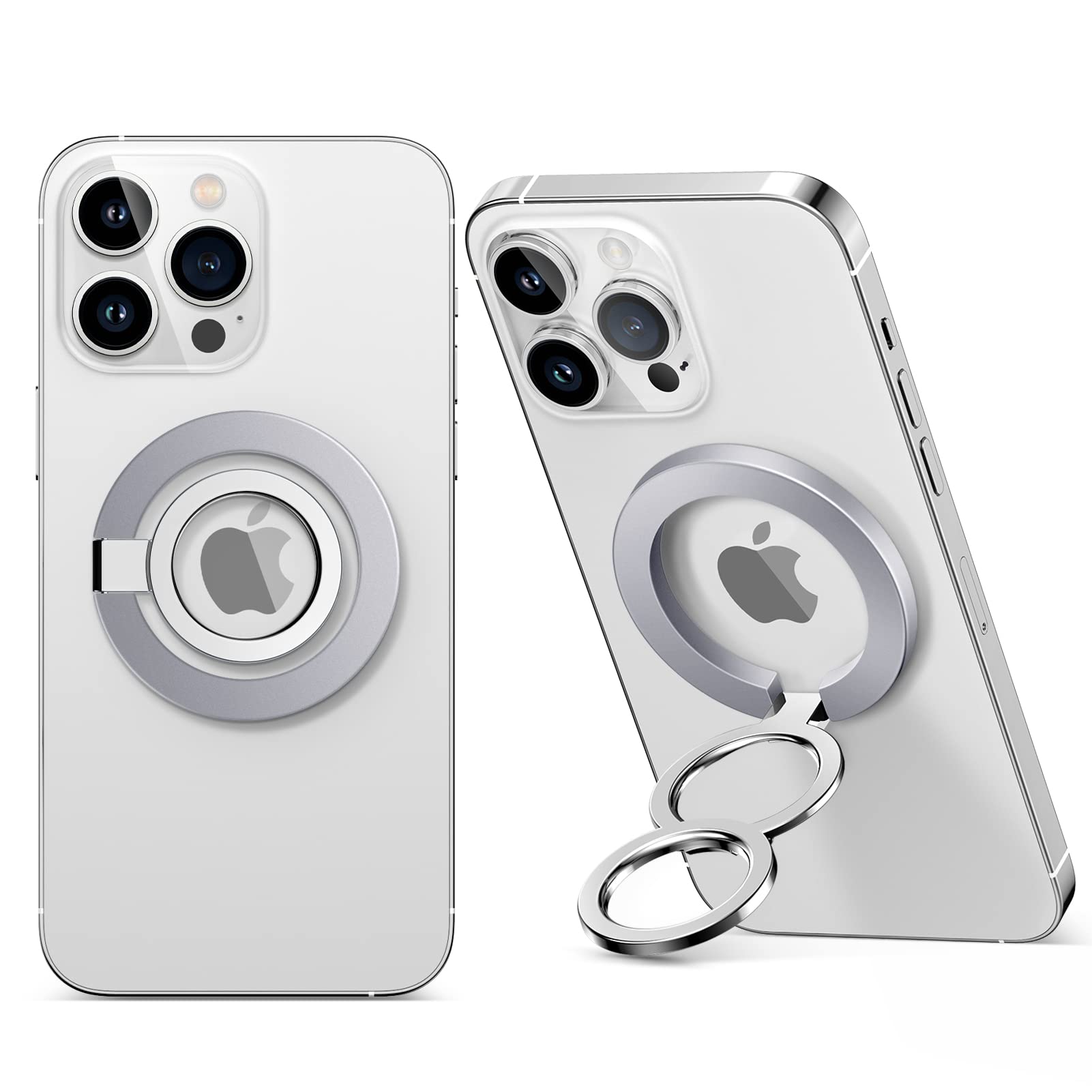 GVIEWIN Compatible with MagSafe Phone Ring Holder, Magnetic Phone Grip with Adjustable Kickstand Magnet Finger Phone Stand for iPhone 14 Pro Max/13/12 Series and Other Smartphones (Silver)