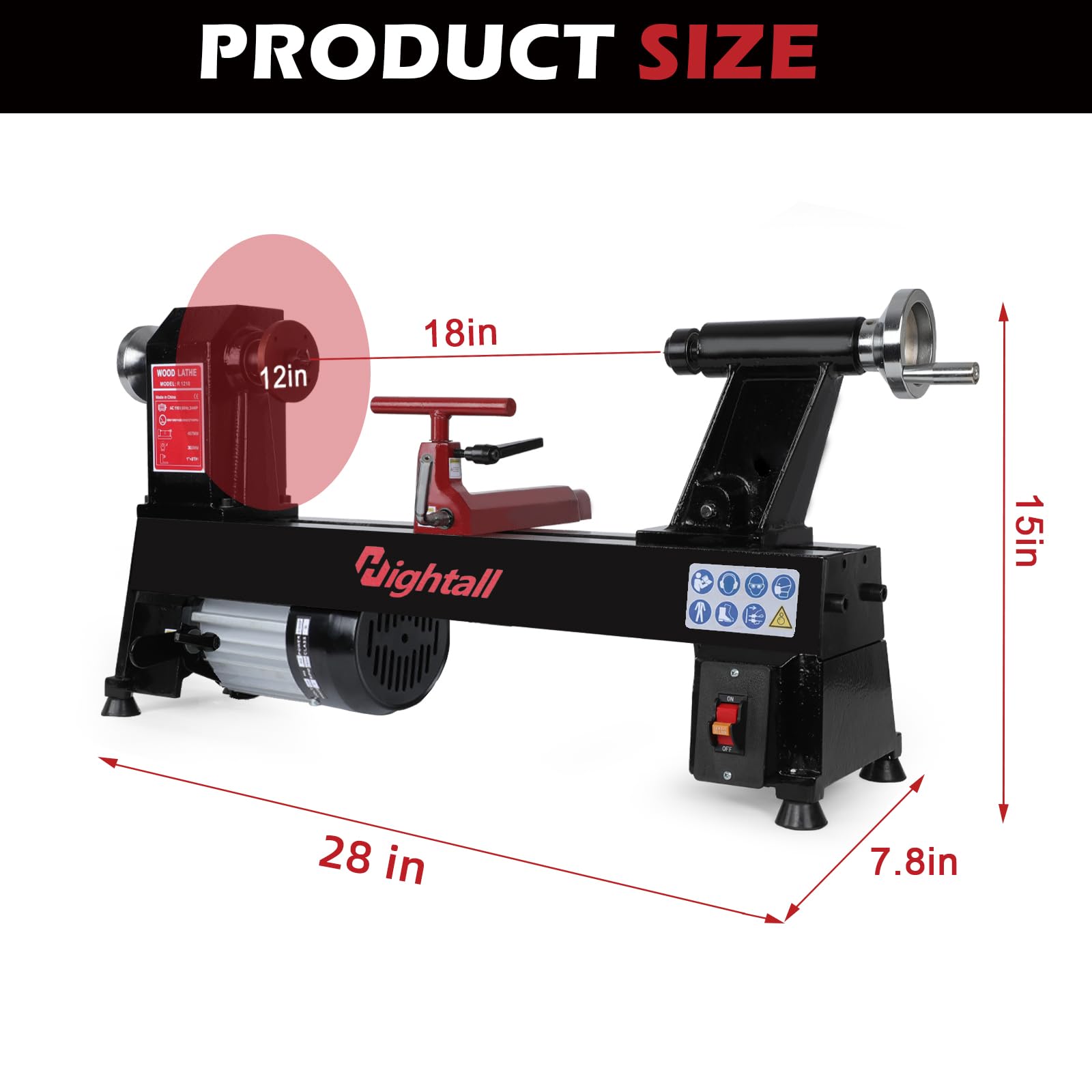Tornio in legno, 12 x 18 pollici, 550 W 3/4 HP, 5 impostazioni di velocità 680-2770 RPM, tornio da tavolo con MT2 Drive/Live Center