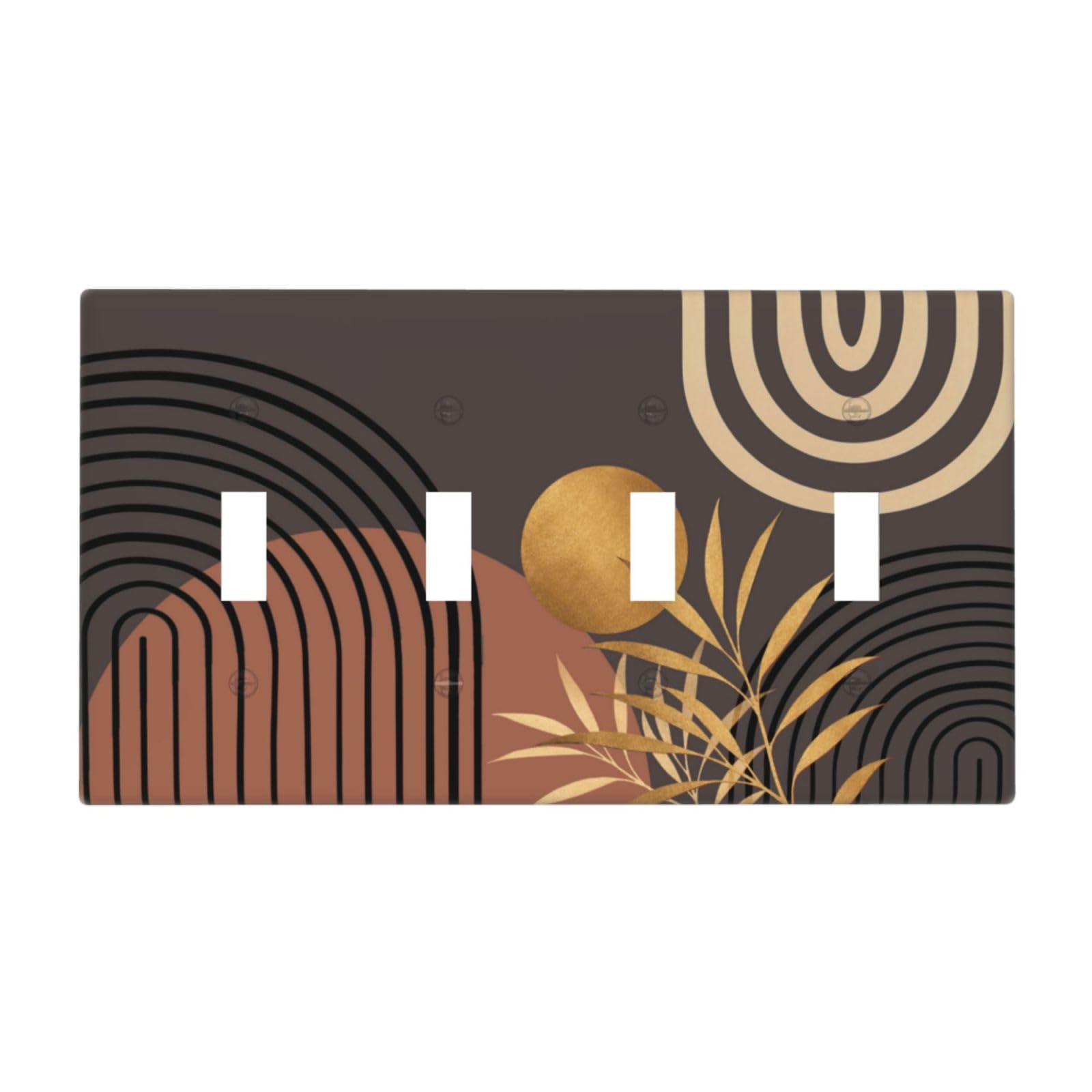 Dwbguo Decorative Light Switch Plate Covers Boho Abstract Geometric 4 Gang Artistic Wall Plate Unique Modern Minimalist Gold Palm Leaf Quad Toggle Light Switch Covers Home Decor