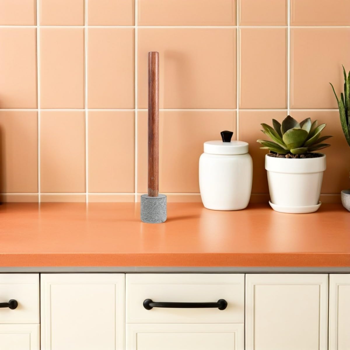 Ergonomischer Holzgriff und Granitmaterial Pickle Stampfer für Einmachgläser mit Einfacher Wartung zum Fermentieren und Einlegen zu Hause