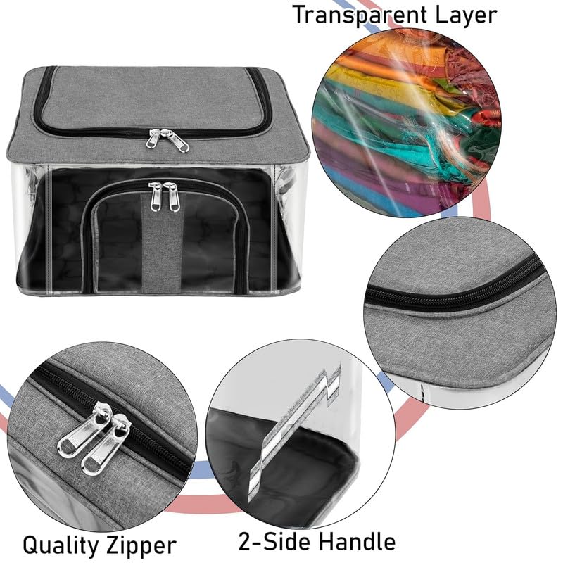 Image of Shibui Storage Bags With Cover And Double Zipper Closure For Clothing Protector Wardrobe Organiser.Grey(pack of 4)