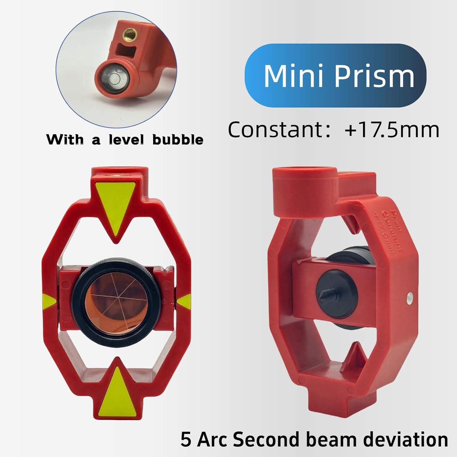 GMP111 Mini Surveying Prism Copper-Coating with 4 Extendable Aluminum Poles, Constant 17.5mm/-30mm/0mm Offset, Survey Mini Prism Optical Instruments for Total Station Surveying