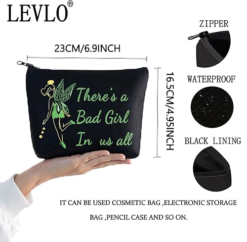Miniatura 2 de LEVLO Bolsa de cosméticos con cita de cuento de hadas, regalo para amantes de los pixies, regalo para mujeres y niñas, Bad girl Black, Bolsa de