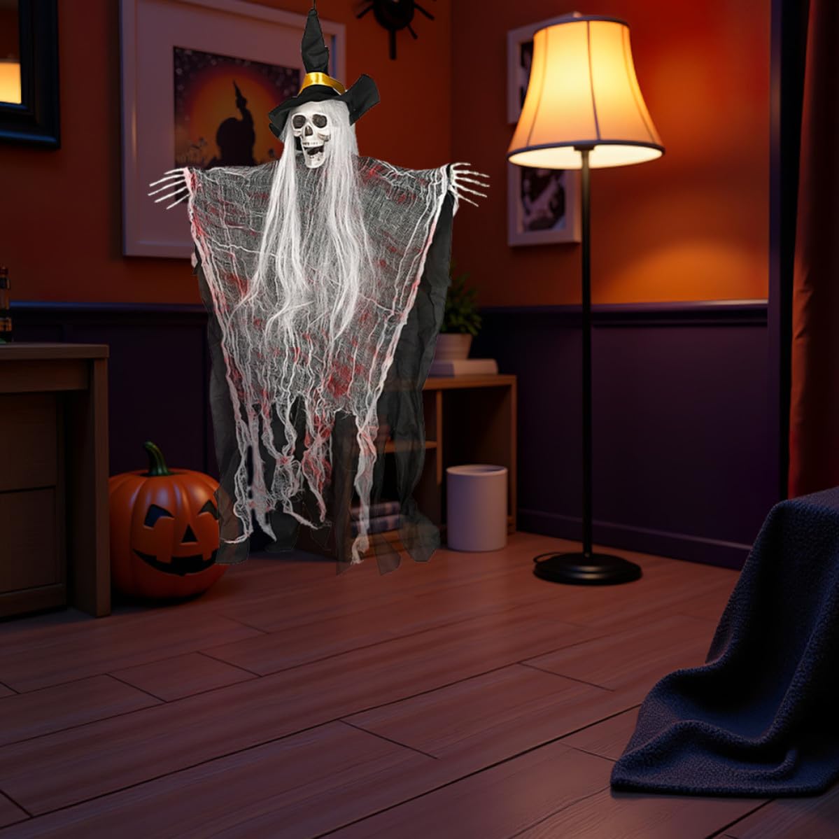 Luxshiny 4 Pezzi Decorazioni Halloween con Scheletri Appesi, Facile da Appendere e Posizioni Regolabili, Materiale Plastico e Ferro, per Balconi e Portici