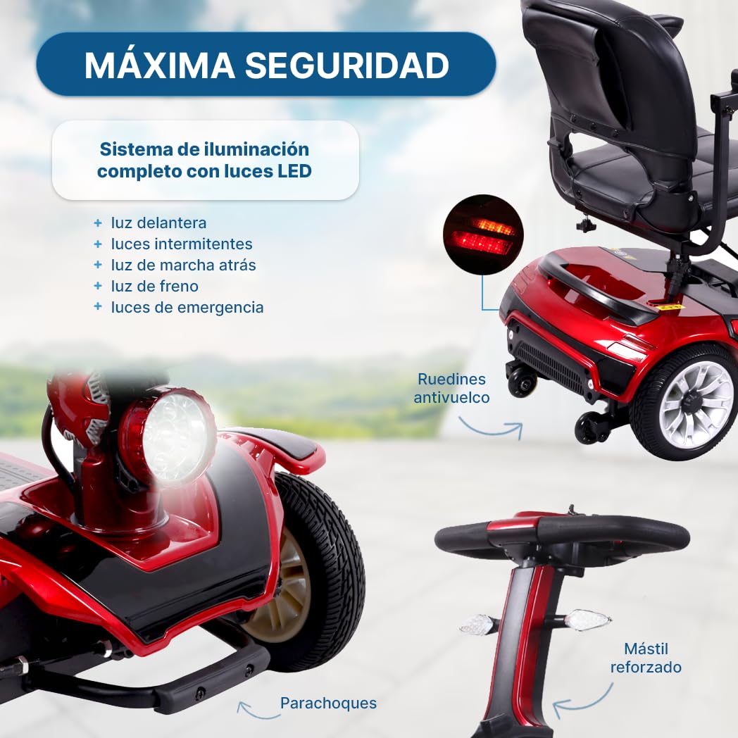 Scooter de Movilidad para Adultos 4 Ruedas 190Kg Desmontable Luces LED Dortomedical®
