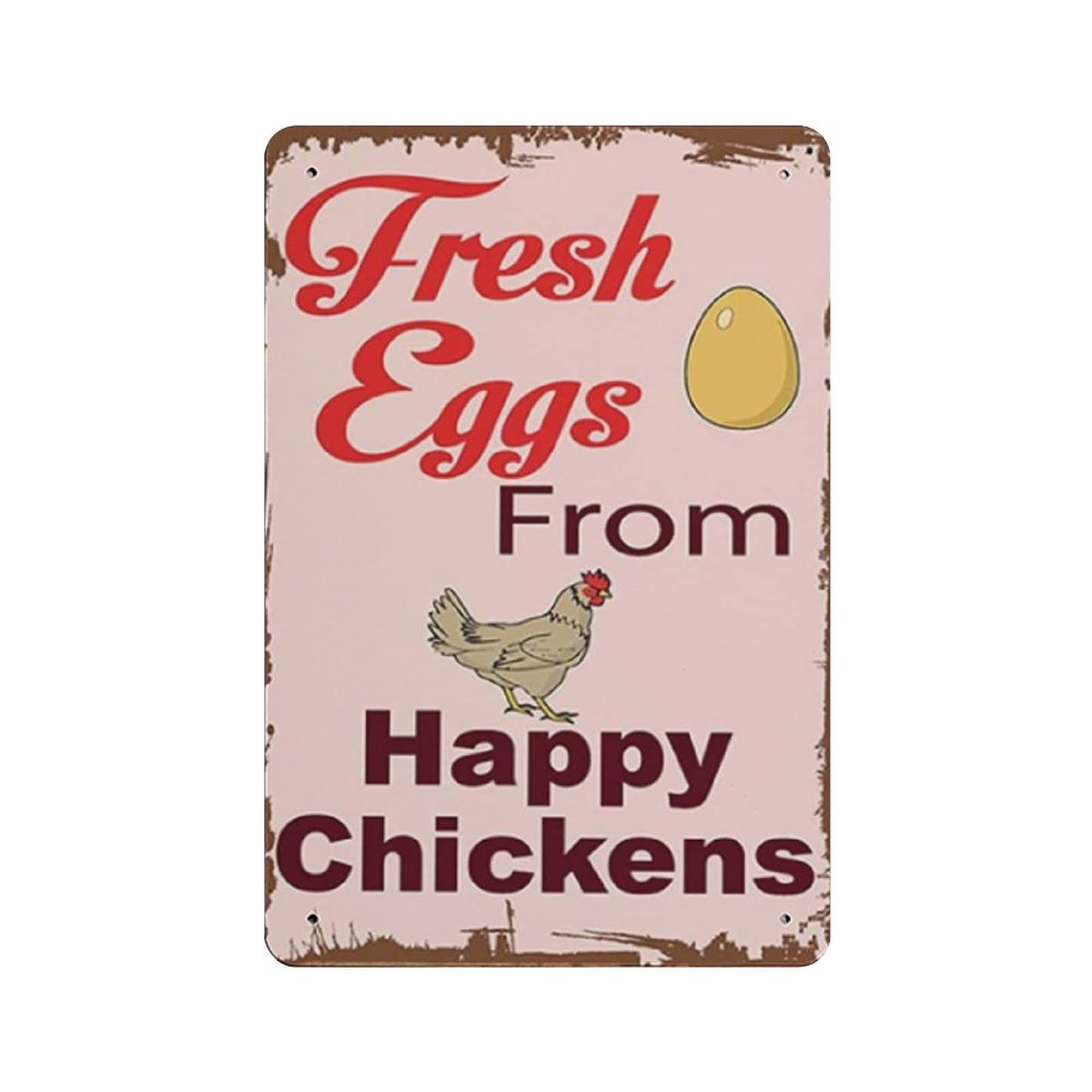 woodlogic Metal Tin Sign Fresh Eggs from The Happy Chickens Vintage Tin Poster Metal Sign Wall Decoration Country Kitchen Home Garage Decor 12"x8"