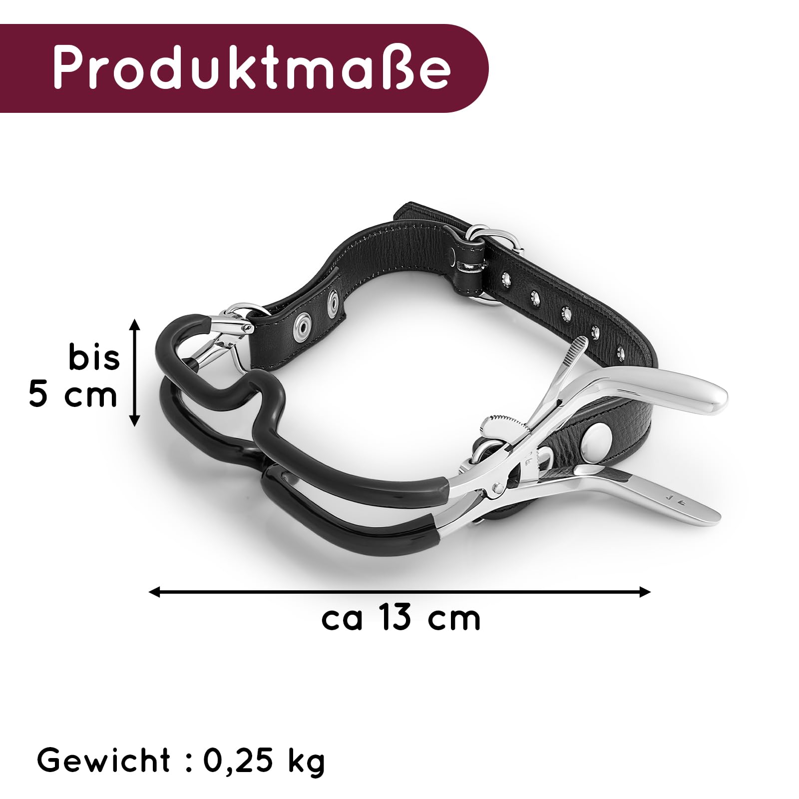 Mens-Shop24 Écarteur de bouche réglable en acier inoxydable avec protection dentaire et sangle cuir - Ouvre-bouche BDSM, bâillon métal, accessoire bondage adulte, écarteur buccal ajustable MS1
