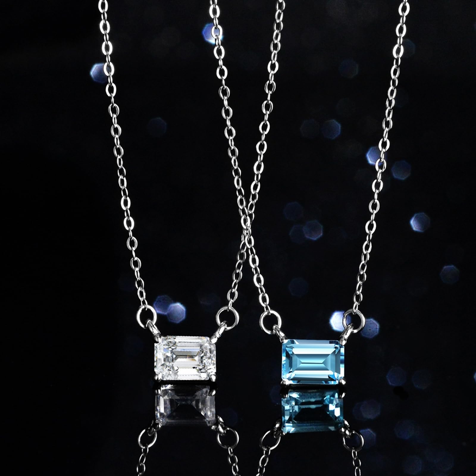 Ciondolo Collana Donna, Collana Pendente Solitario rettangolare con moissanite/topazio 7x5mm, 1 ct, 40+5cm