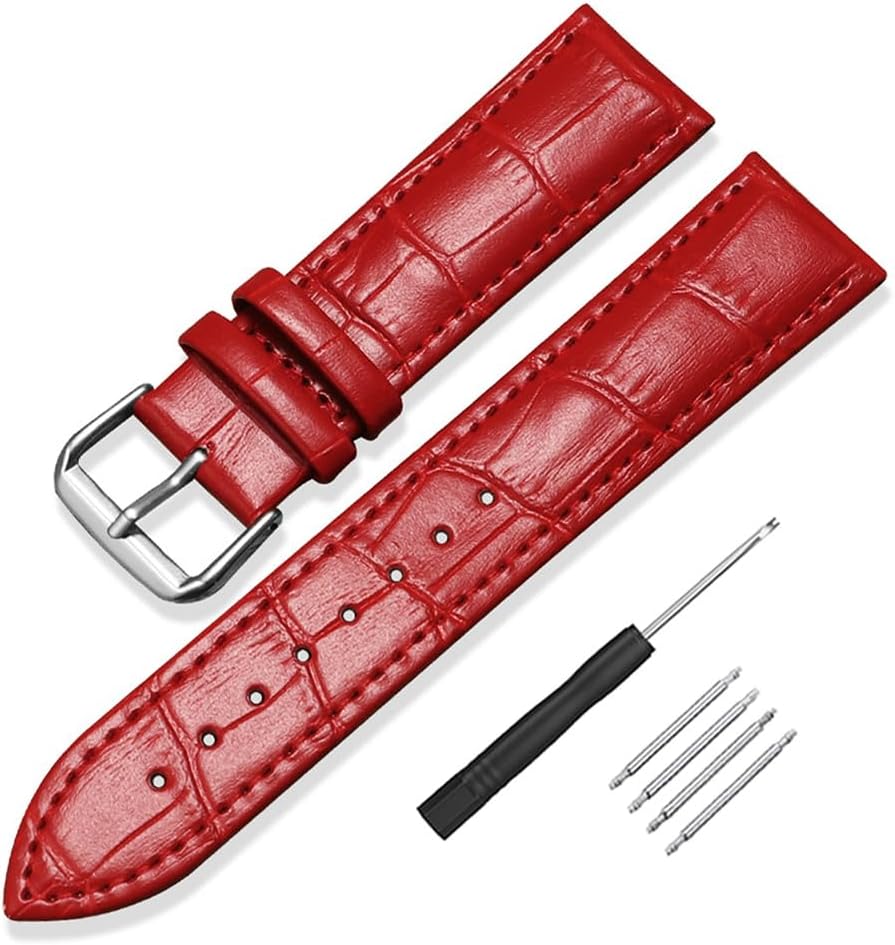 Alligator-Embossed Genuine Leather Watch Straps - Calf Leather Replacement Bands with Stainless Steel Buckle (12mm,14mm,16mm,18mm,20mm,22mm,24mm) Unisex for Men & Women