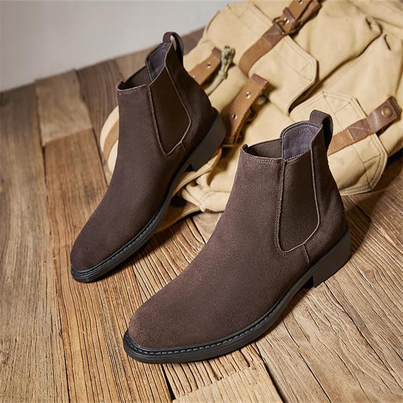 Men's Slip On Oxford Dress Shoes Men Casual Boots Shoe Chelsea Leather Formal Man Fashion Brown Wedding Pointed(9.5)4