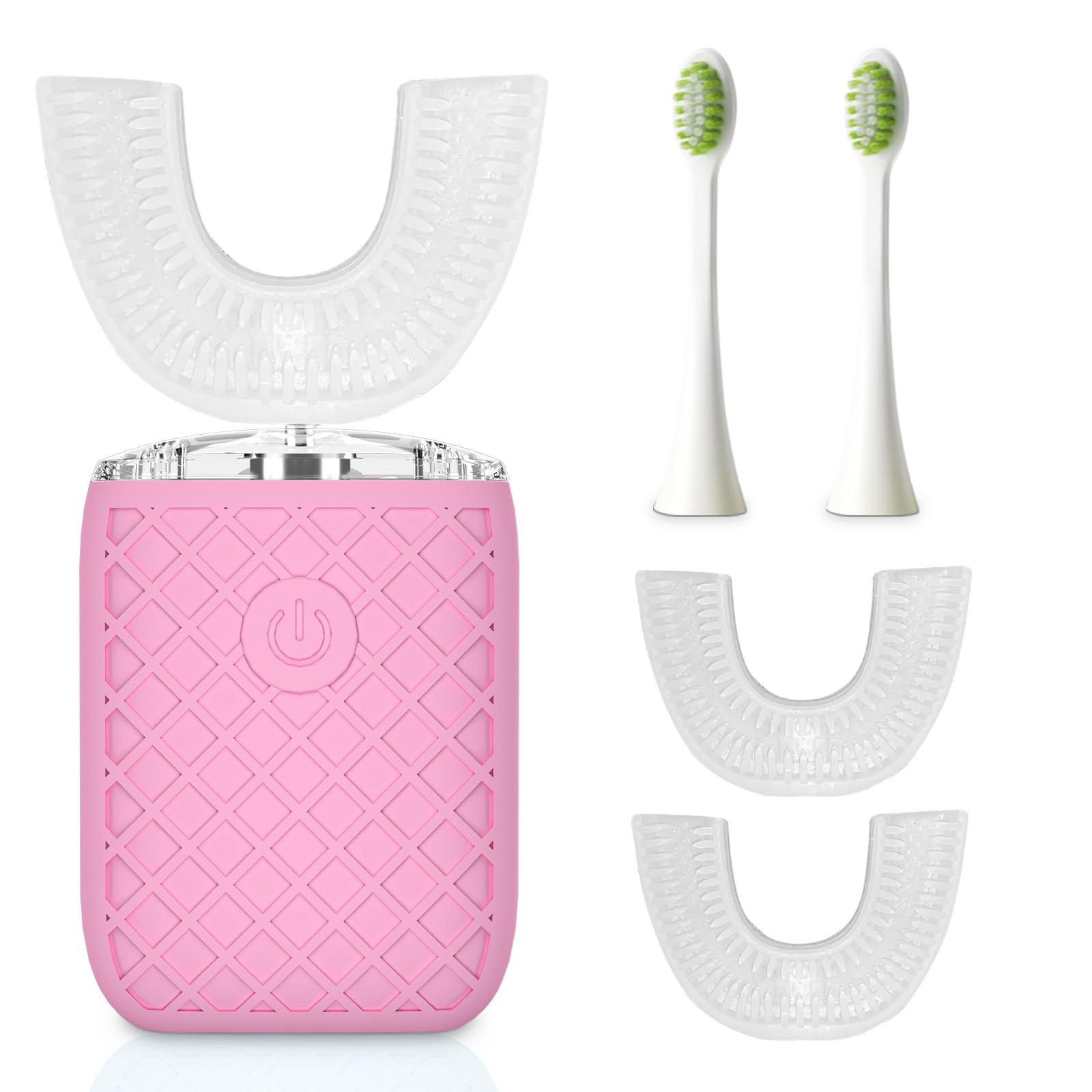Automatic Sonic Electric Toothbrush - Adult U-Shaped Design, IPX7 Waterproof 360° Full Cleaning, Rechargeable Travel Set (Pink)
