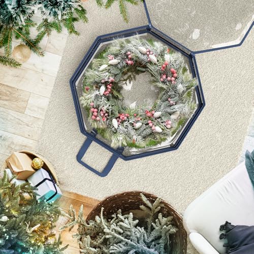 Image of Hearth & Harbor Wreath Storage Container - Clear Christmas Wreath Storage Bag, Dual Zipper and Handles - 36 inch Premium Wreath Storage Organizer Box