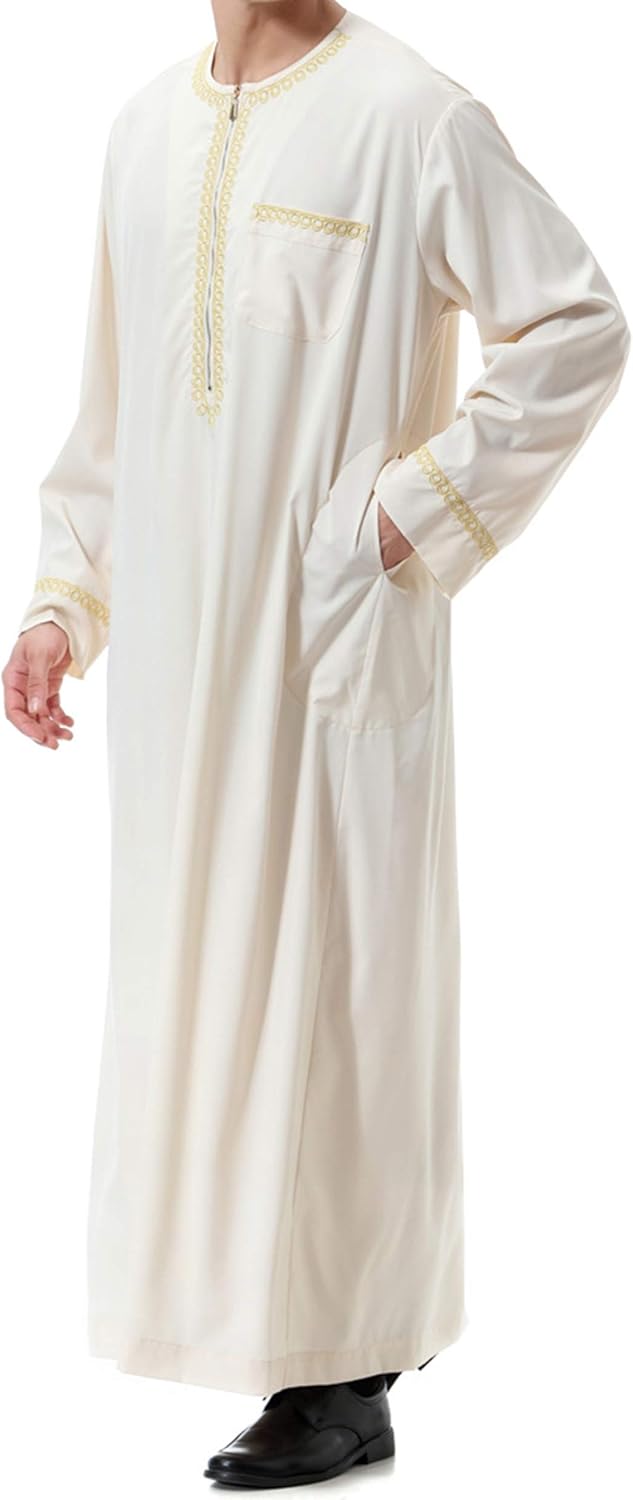 Islamic Mens Clothing Kaftan Maxi-Muslim Male Shirt Long Sleeve Abaya Dubai Cotton… - Image 5