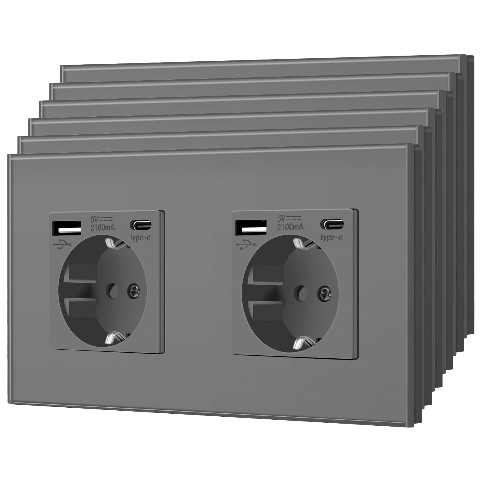BSEED Enchufe de Pared con USB C,Enchufes Dobles Empotrados con Cristal,Toma de Corriente,Seguridad infantil,Fácil de Instalar,M Serie,2 Enchufes con USB y Tipo C,157mm Blanco — view 21