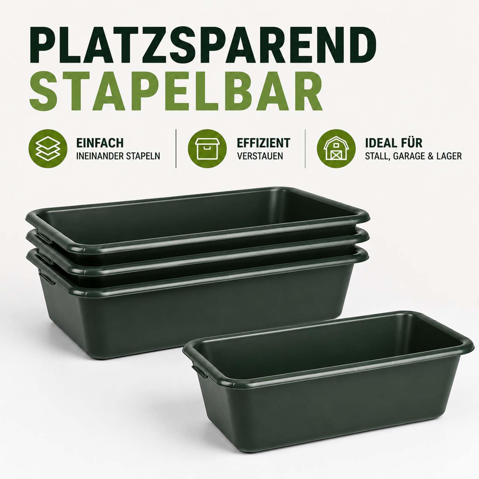 BURI Wildwanne 65 Liter 5er Set XL Futterwanne Grün Lebensmittelecht Robust | BURI, lebensmittelecht, Wasserbottich, Wildwanne, Pferdetränke, Jagdwanne, robuster Kunststoff, Stallbedarf, langlebig