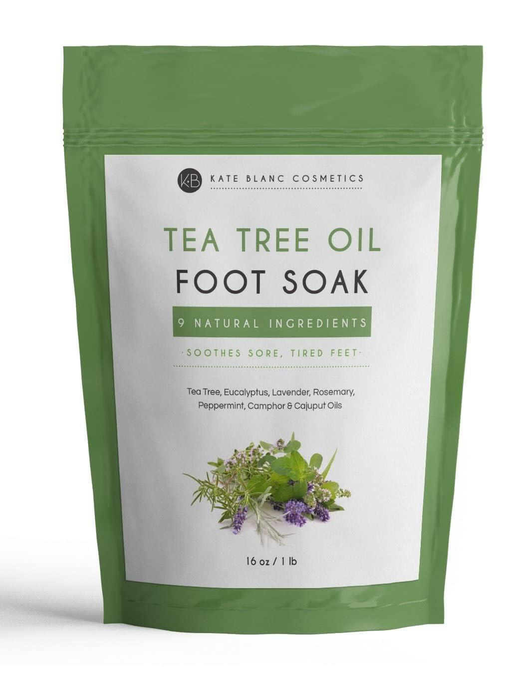 Tea Tree Oil Foot Soak with Epsom Salt (16oz) by Kate Blanc Cosmetics. Tea Tree Foot Care & Bath. Epsom Salt Pedicure Foot Soak, Spa, Callus, Treatment
