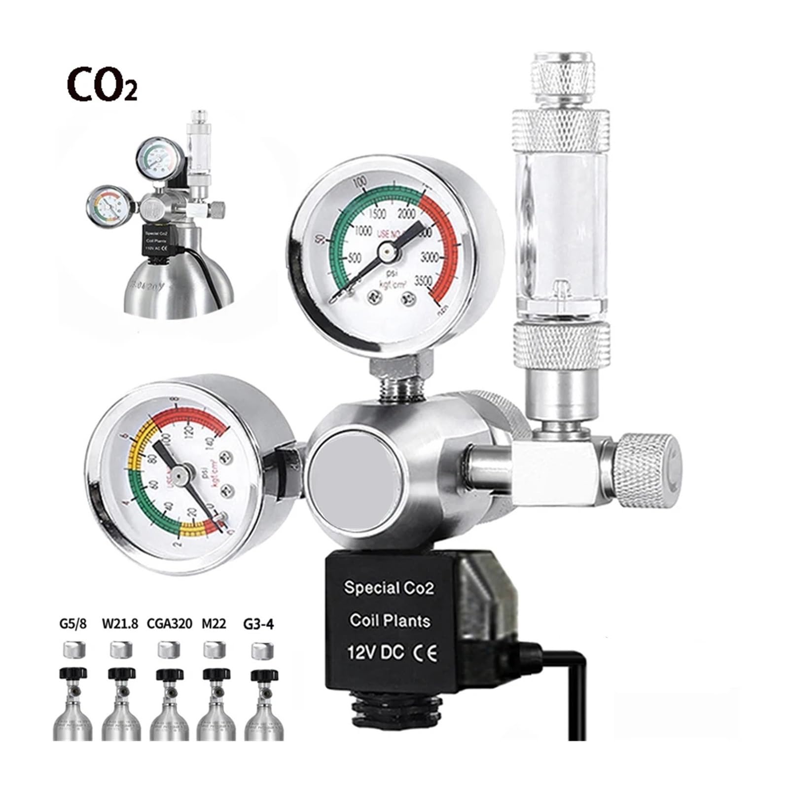 DIY Aquarium CO2 Regulator Magnetic Solenoid Kit Check Valve Fish Tank Accessories CO2 Control System Reactor Generator Set(CGA320)
