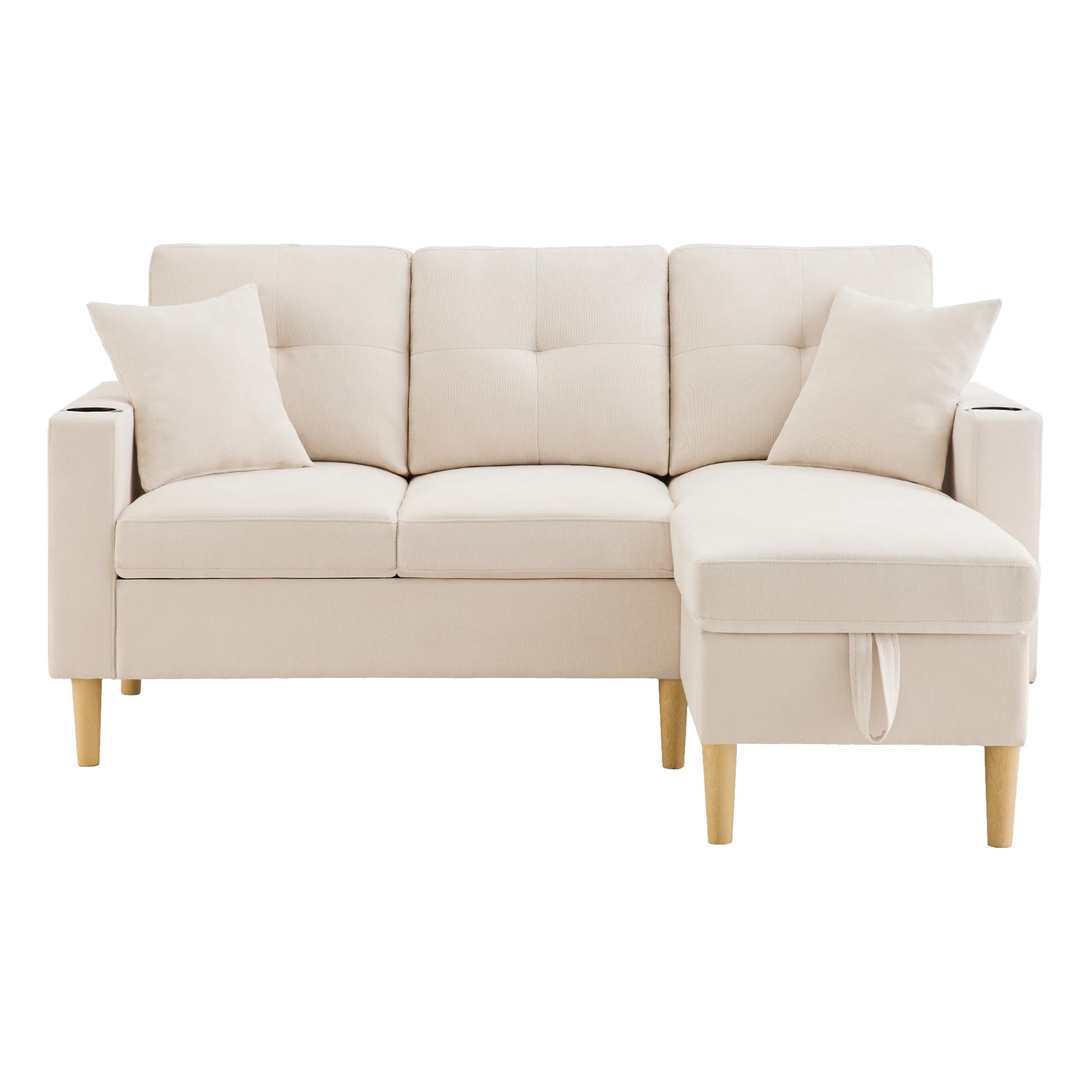 Merax Ecksofa mit Schlaffunktion, Bettkasten & Stauraum – Schlafcouch mit Getränkehalter und Seitentaschen – modernes L-Sofa für Wohnzimmer & Gästezimmer