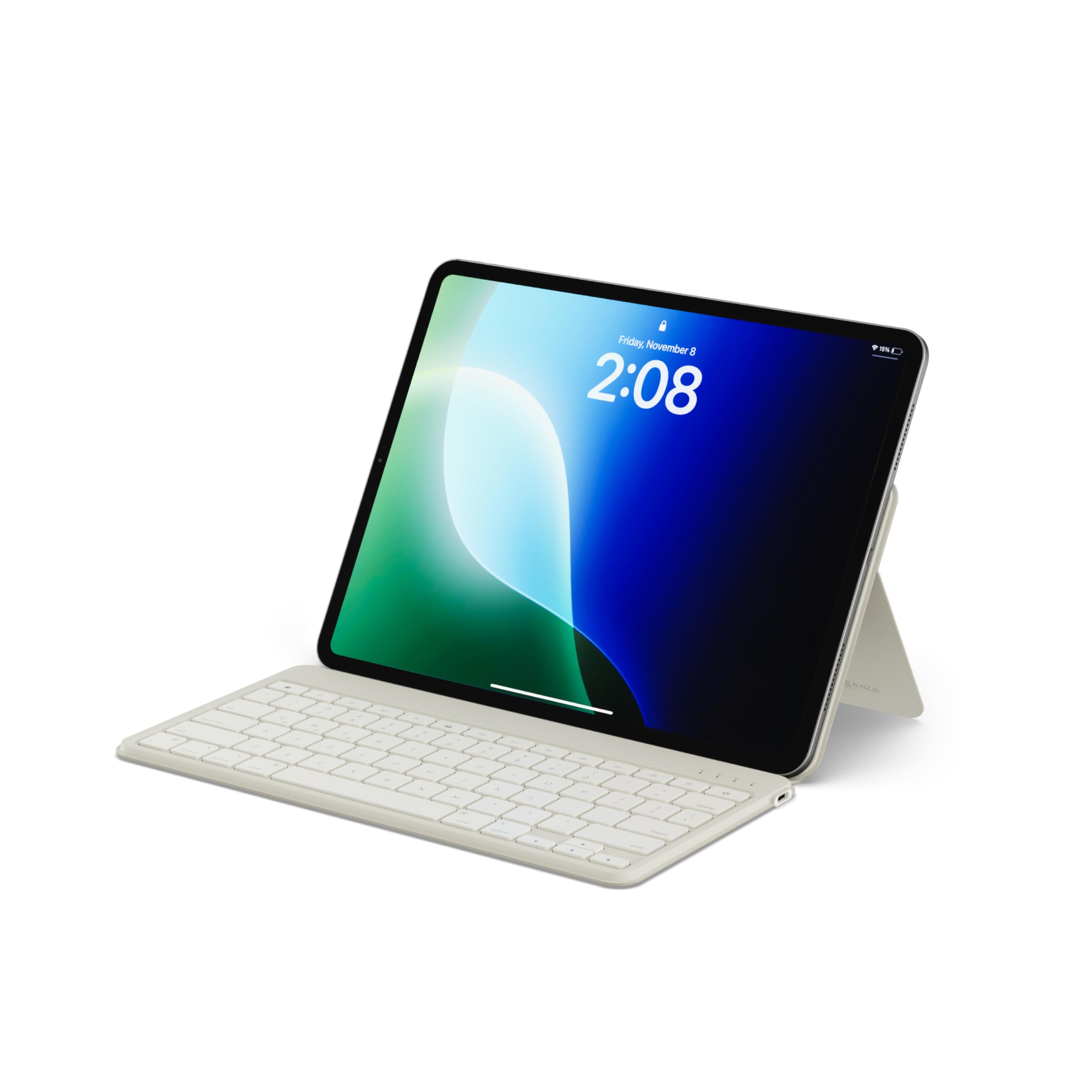 SATECHI OntheGo™ Kompaktowa Bezprzewodowa Klawiatura Bluetooth z Regulowaną Podstawką, Łączy do 3 Urządzeń, Akumulator USB-C, Ergonomiczna, 𝗨𝗦 𝗤𝗪𝗘𝗥𝗧𝗬 𝗟𝗮𝘆𝗼𝘂𝘁 – Beżowa