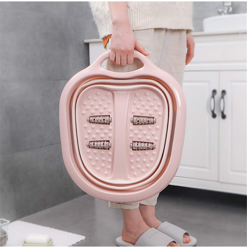 Bañera plegable para pies con 4 rodillos masajeadores, lavabo de plástico grueso y resistente para remojar los pies, pedicura y masajear tobillos (rosa) para perseguir la felicidad