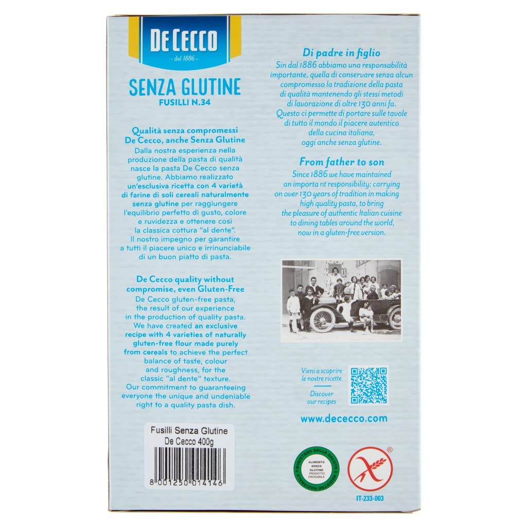 10 fideos de Cecco Fusilli 400 g senza Glutine sin gluten pasta pasta