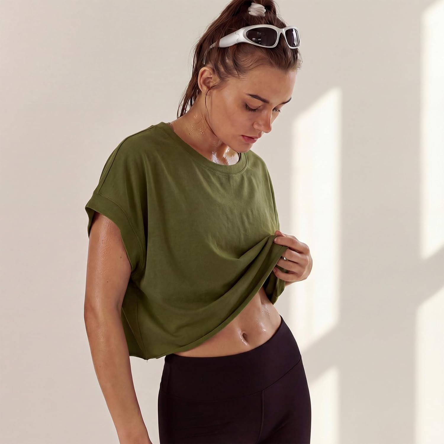 Women Open Back Workout Crop Tops Short Sleeve Athletic Backless T Shirts Loose Fit Running Gym Yoga Tees