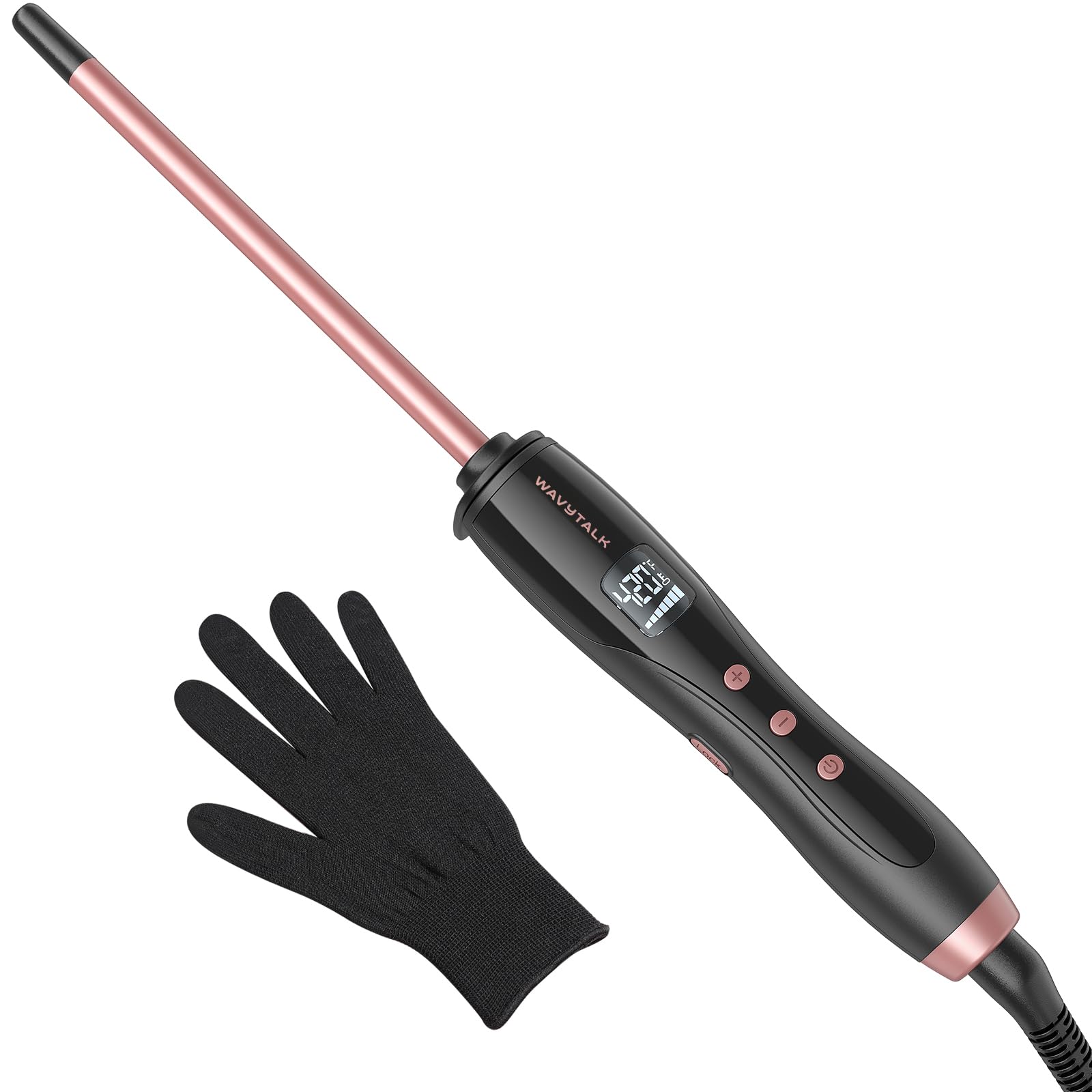3/8 Inch Small Curling Iron Wand for Short & Long Hair, Ceramic Barrel with Adjustable Temperature, Heat Resistant Glove Included (Rose Pink)