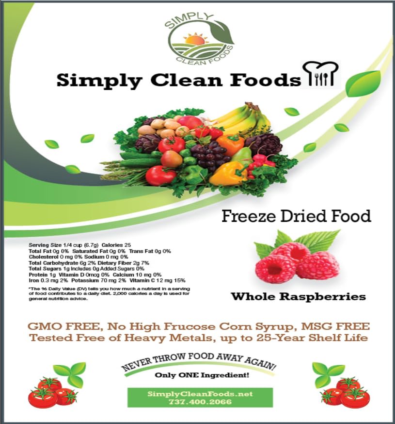 Simply Clean Foods Freeze Dried Raspberry - Non-GMO - Made in USA