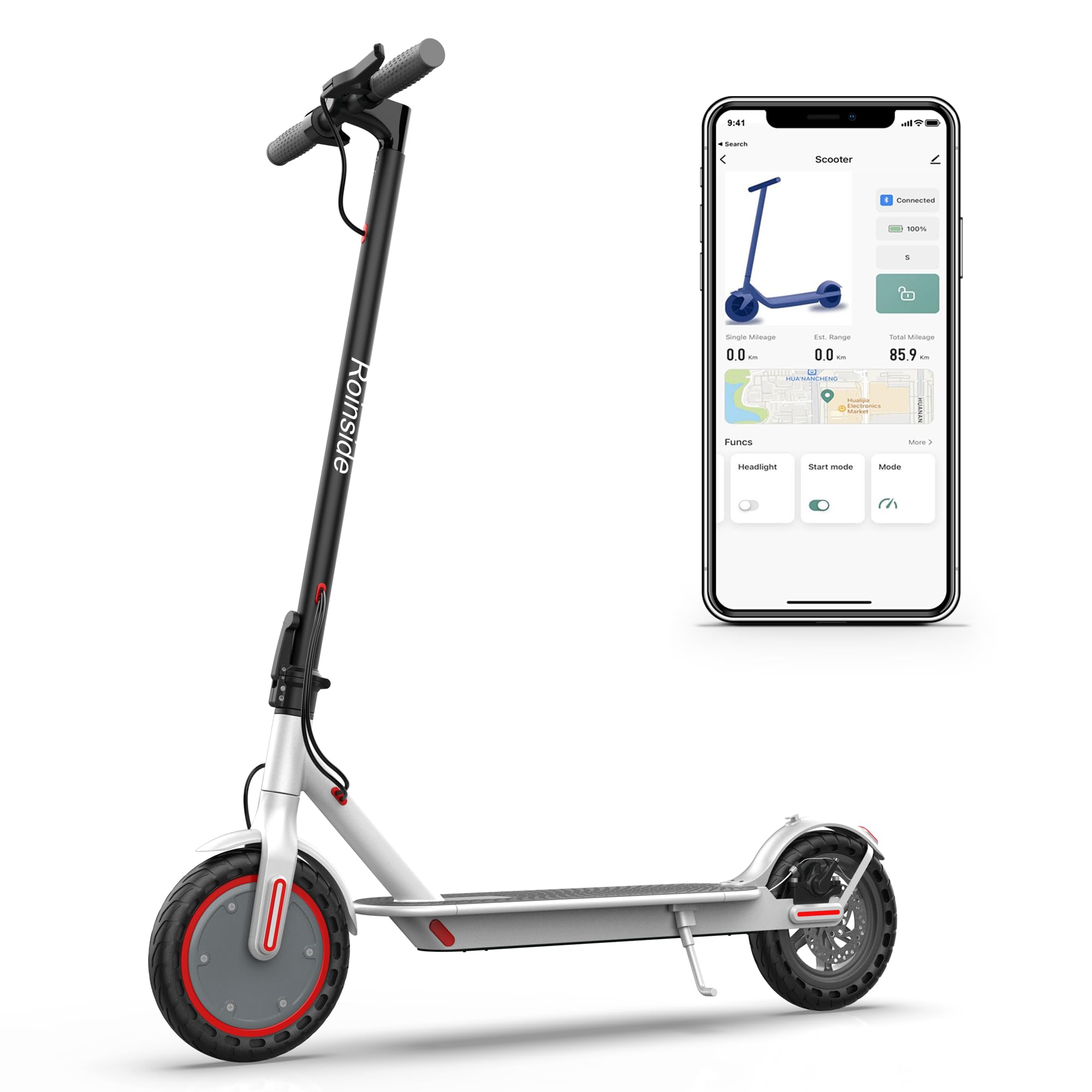 Electric Scooter - 8.5"/10'' Solid Tires, 350W/500W Motor, Up to 19-22MPH and 21-24Miles Long-Range Portable Commuting Scooter for Adults with Double Braking System and App