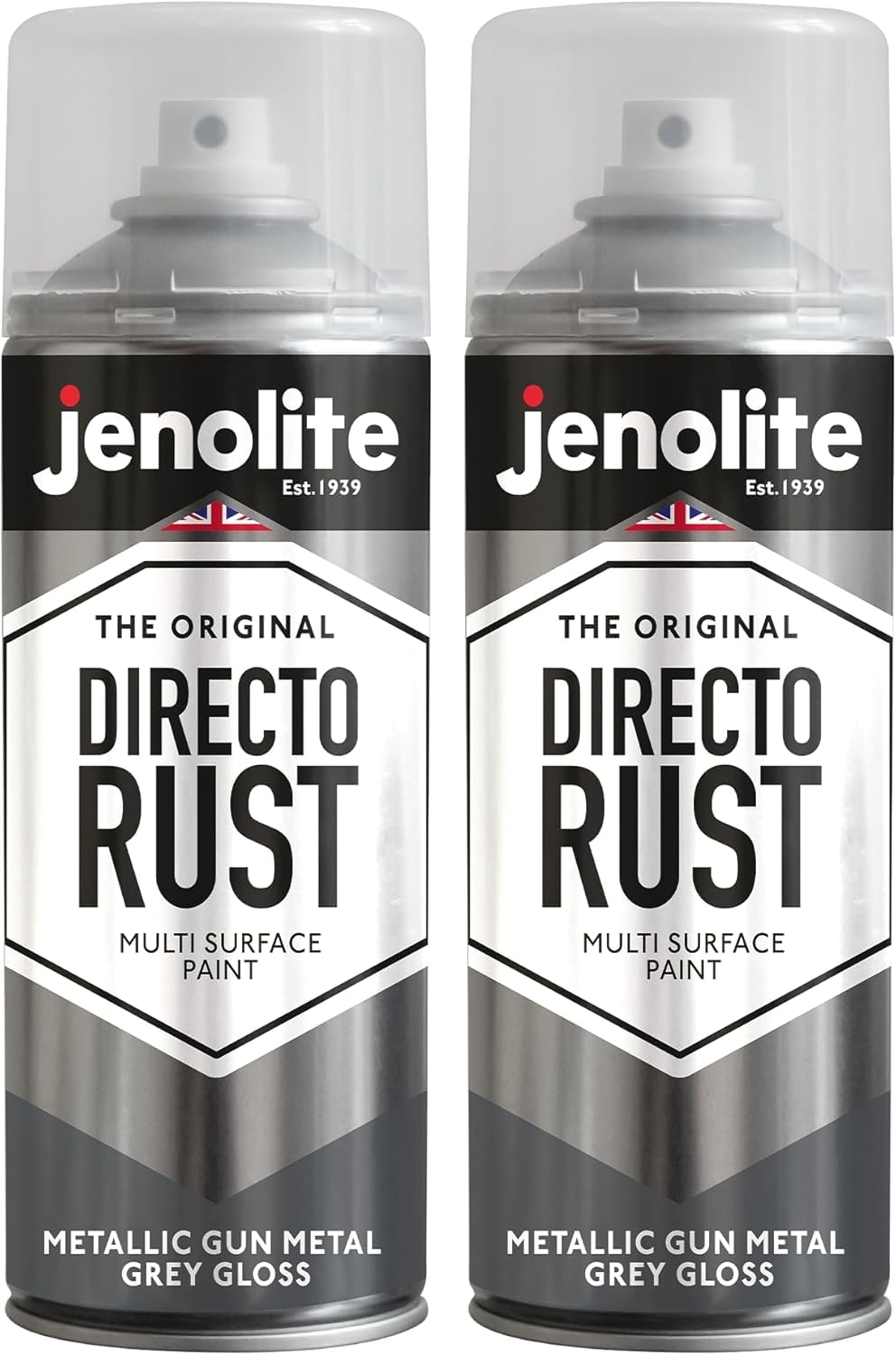 Jenolite Gunmetal Grey Directorust Metallic Gloss Spray Paint | Gun Metal Grey | 2X400ml | Multi-Surface Grey Spray Paint For Metal, Wood, Plastic | All-In-Oneprimer, Undercoat And Topcoat | Interior & Exterior