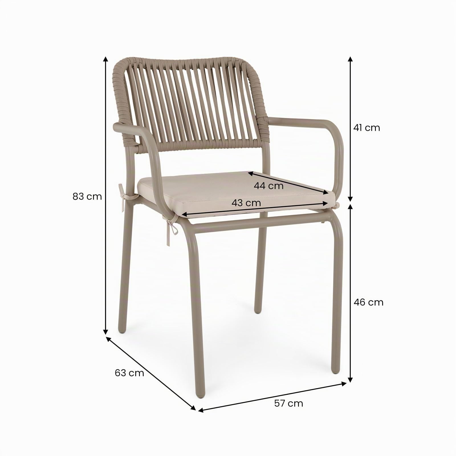 IDIMEX Gartenmöbel Set VOLONTE 1 Tisch 6 Stühle, Champagner – Wetterfeste Sitzgruppe mit Glasplatte & Rope-Bespannung für Garten Terrasse Balkon