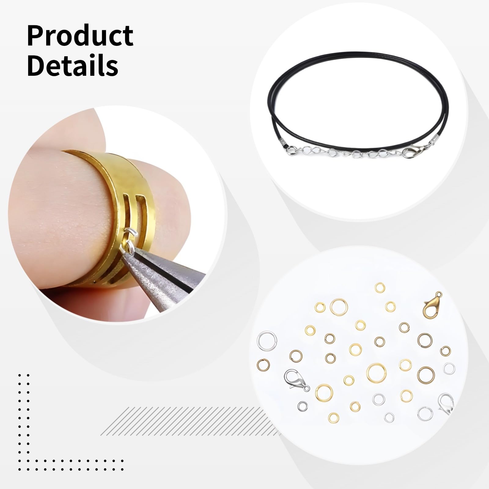 Professionelles Schmuck-Bastelset zum Selbermachen mit Biegeringen, Werkzeugen, Halskettenketten und Verschlüssen, 4-farbig plattiertes Ringsortiment
