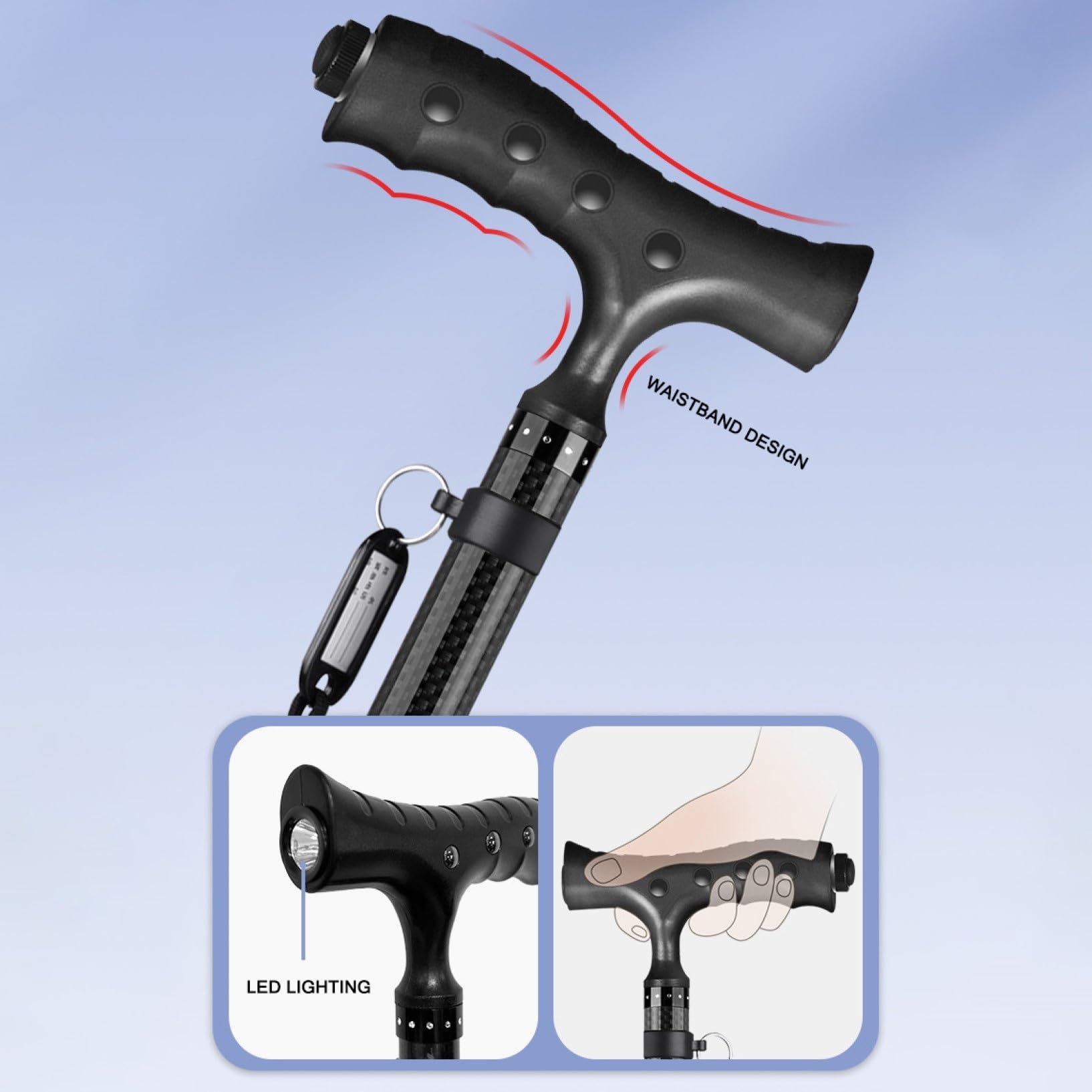 Bastones Ajustables para Hombres,Bastones Portátiles Ajustables Ligeros Pie Libre con Luz Incorporada,Bastones para Las Mujeres para La Estabilidad