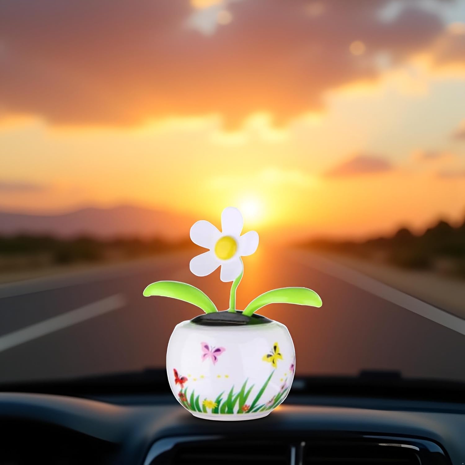 Solar Dancing Solar Powered Dancing White Flower in Colorful Shape Flip Flap Animated Bobblehead Dancer Window Sun Catcher Car Dashboard Decor Solar Power Kits，Learning and Education