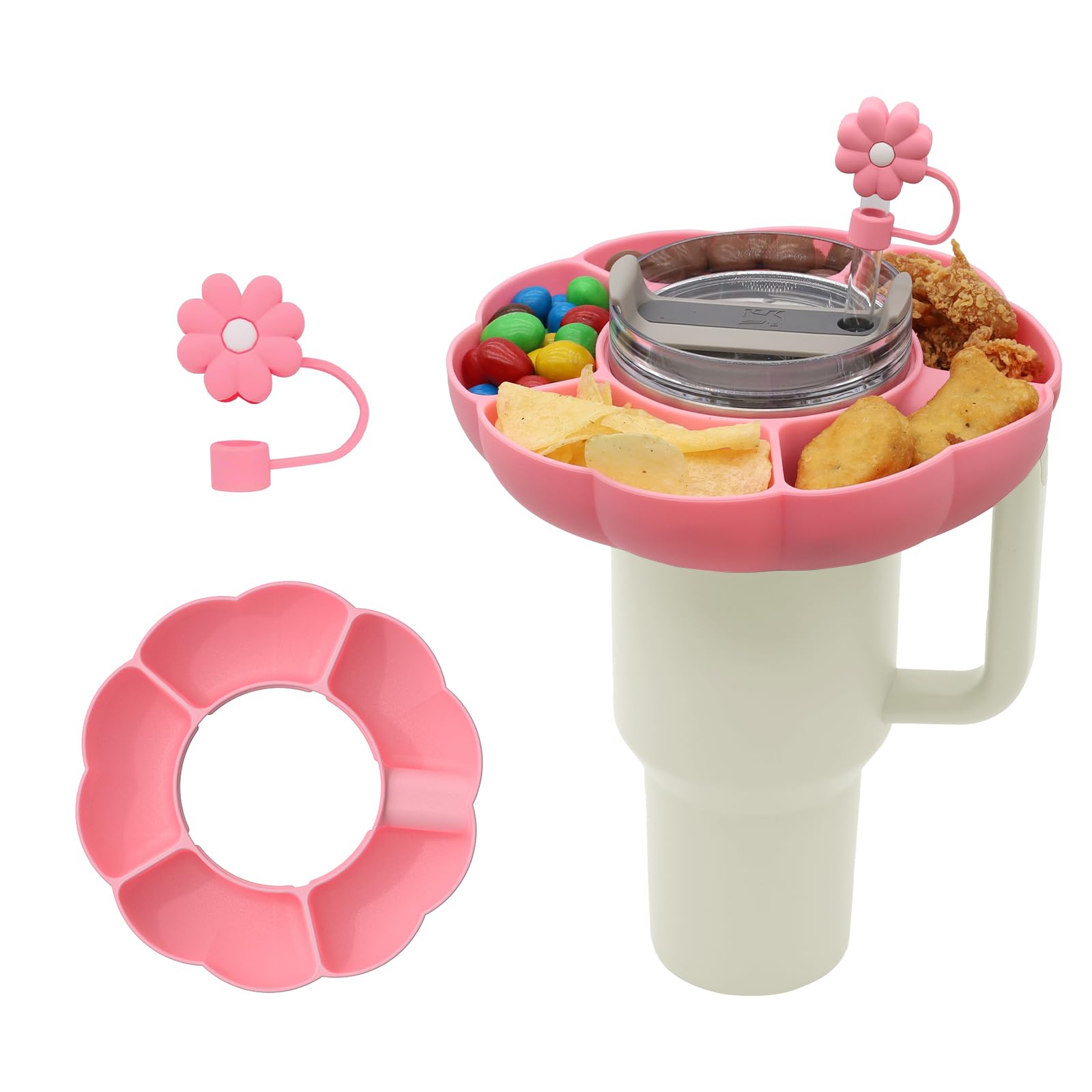 Snack Bowl for Stanley Cup 40 oz Tumbler with Handle, Reusable Snack Tray for Stanley 40 oz Tumbler, Snack Bowl for Stanley Cup Accessories with Straw Cap, Pink…