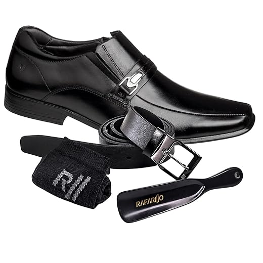 Sapato Social Masculino em Couro Confort Kit 4 em 1 Com Cinto Meia e Calçadeira Rafarillo 45023
