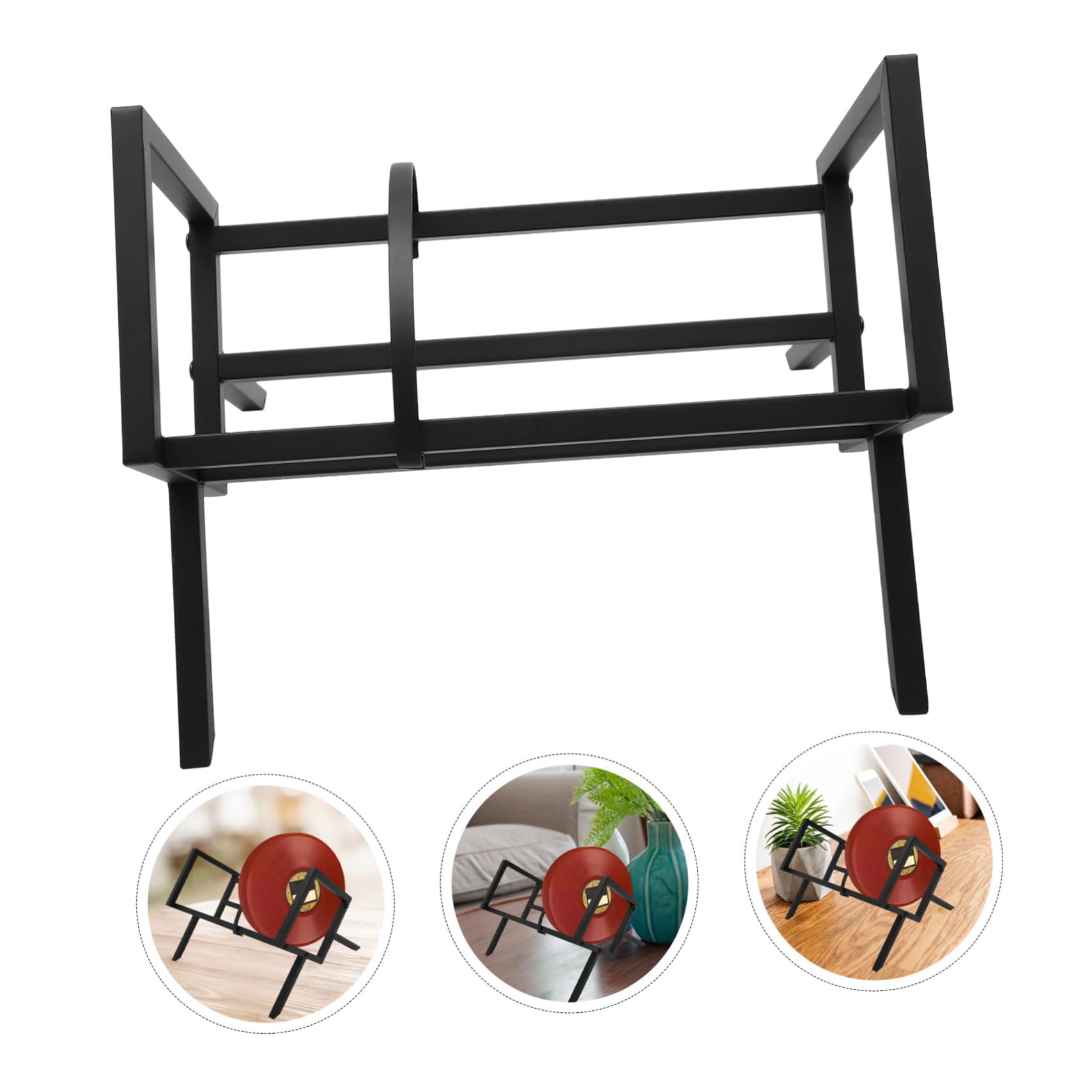 Porta Dischi in Vinile da Terra in Ferro Nero Side Baffles, Organizer Elegante e Moderno per Ufficio e Casa