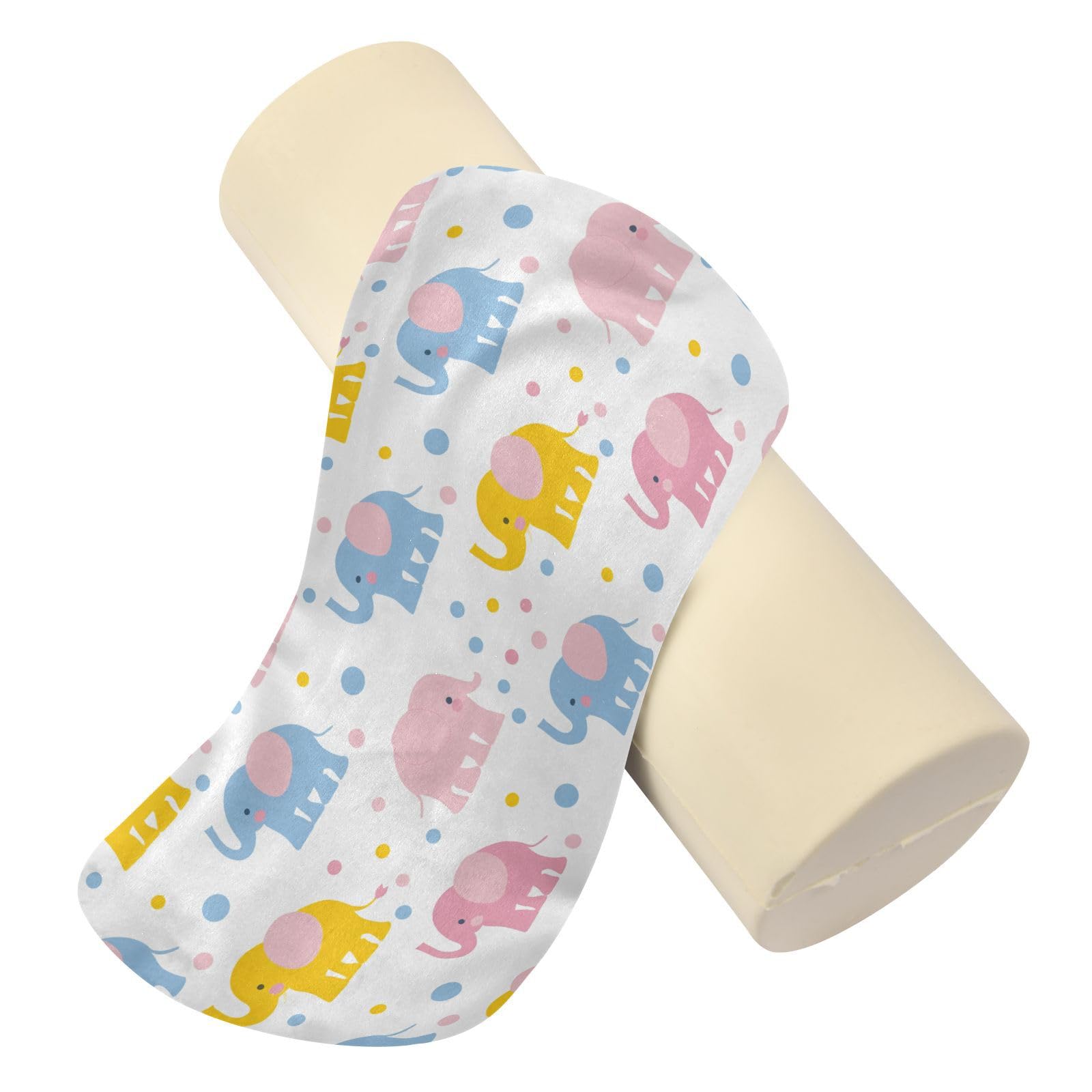 EtherSpher Cartoon Cute Blue and Pink Elephant Decorative Neck Roll Pillow with Cover Outdoor Round Pillows Roller Massage Bed Neck Roll Covers with Zipper almohada para cervicales y Cuello