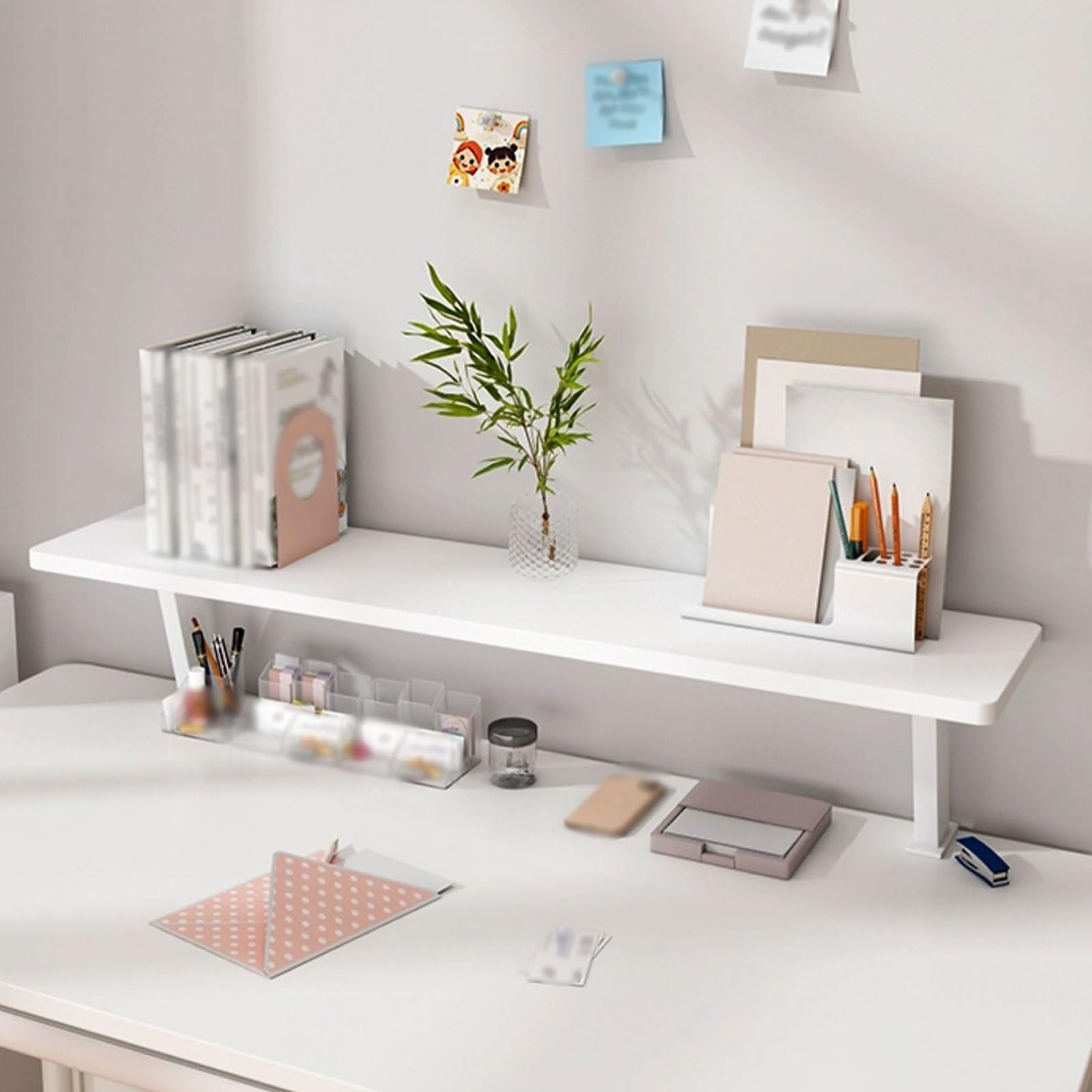 Organizer da scrivania a più livelli a forma di U, elegante bianco da 120 cm, per casa, ufficio e dormitorio, ottimizza lo spazio e mantiene il tuo spazio di lavoro pulito