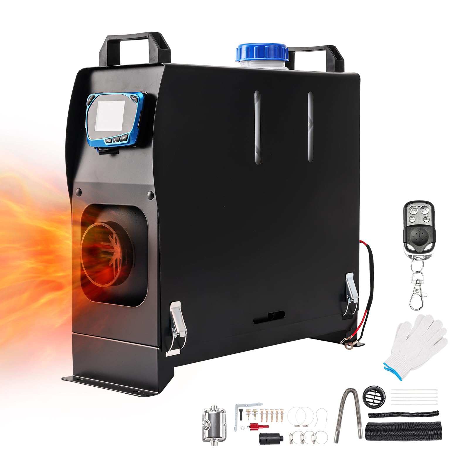 Calentador de aire diésel portátil de 5 kW y 12 V, silencioso, con silenciador, todo en uno, de un solo orificio, con control remoto y pantalla LCD para coche, caravana, barco, autocaravana, interio