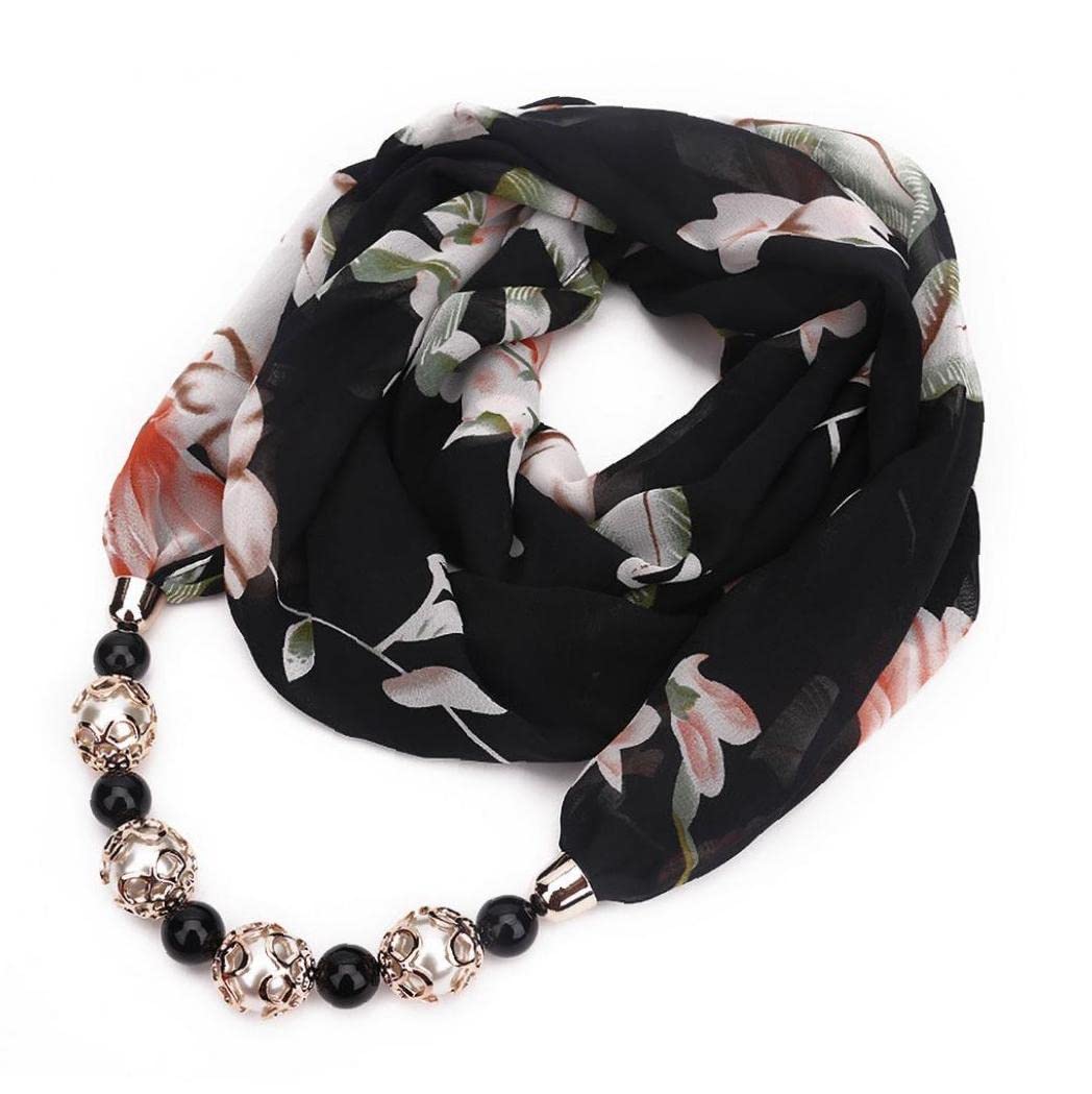 Ayrsjcl Women's Black Pendant Scarf Necklace Bohemia Necklaces Chiffon Scarves Pendant Jewelry Wrap Foulard Accessories(Black)