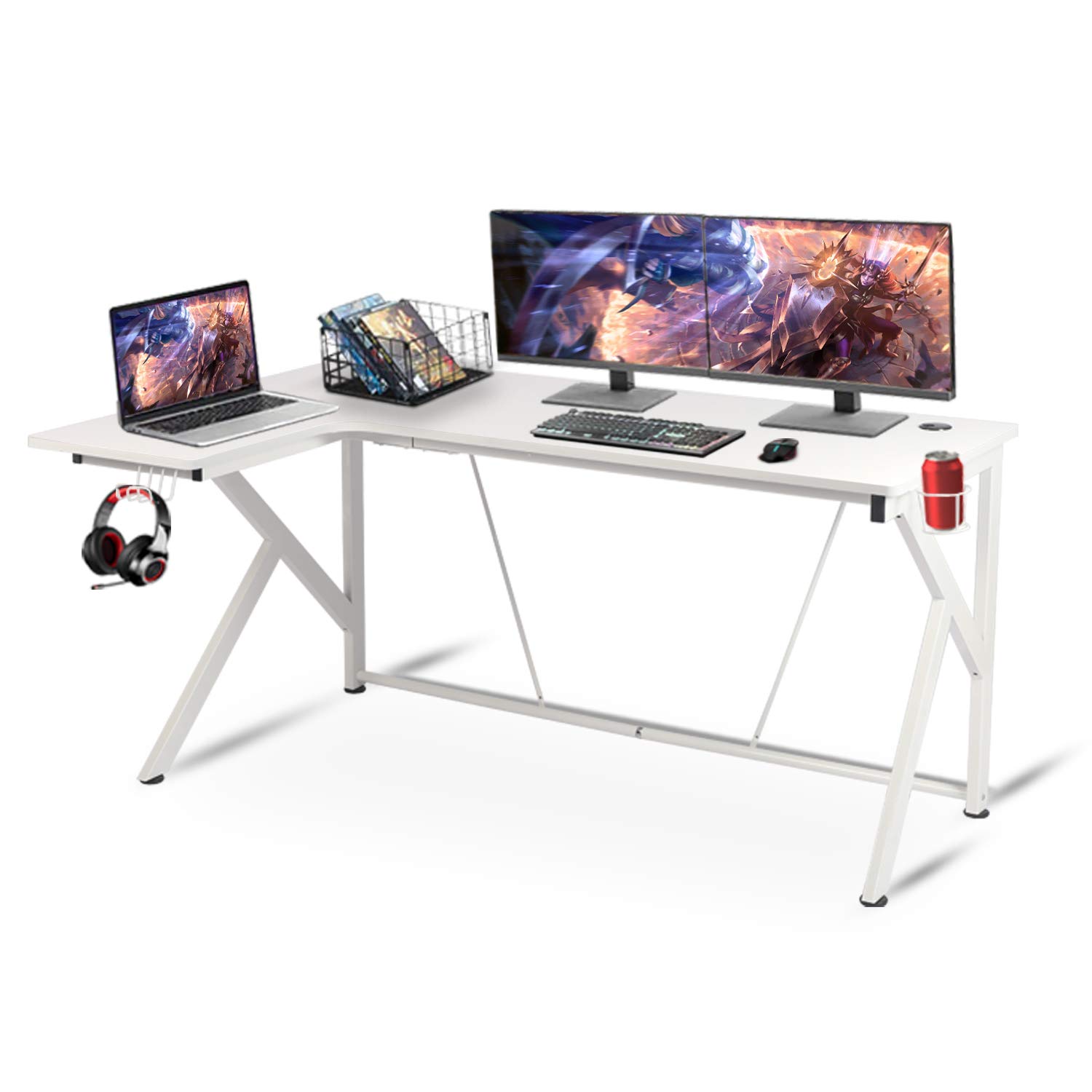 Buy LYNSLIM 61" White L Shaped Desk Large Ergonomic Corner Gaming Desk for Home Office Study