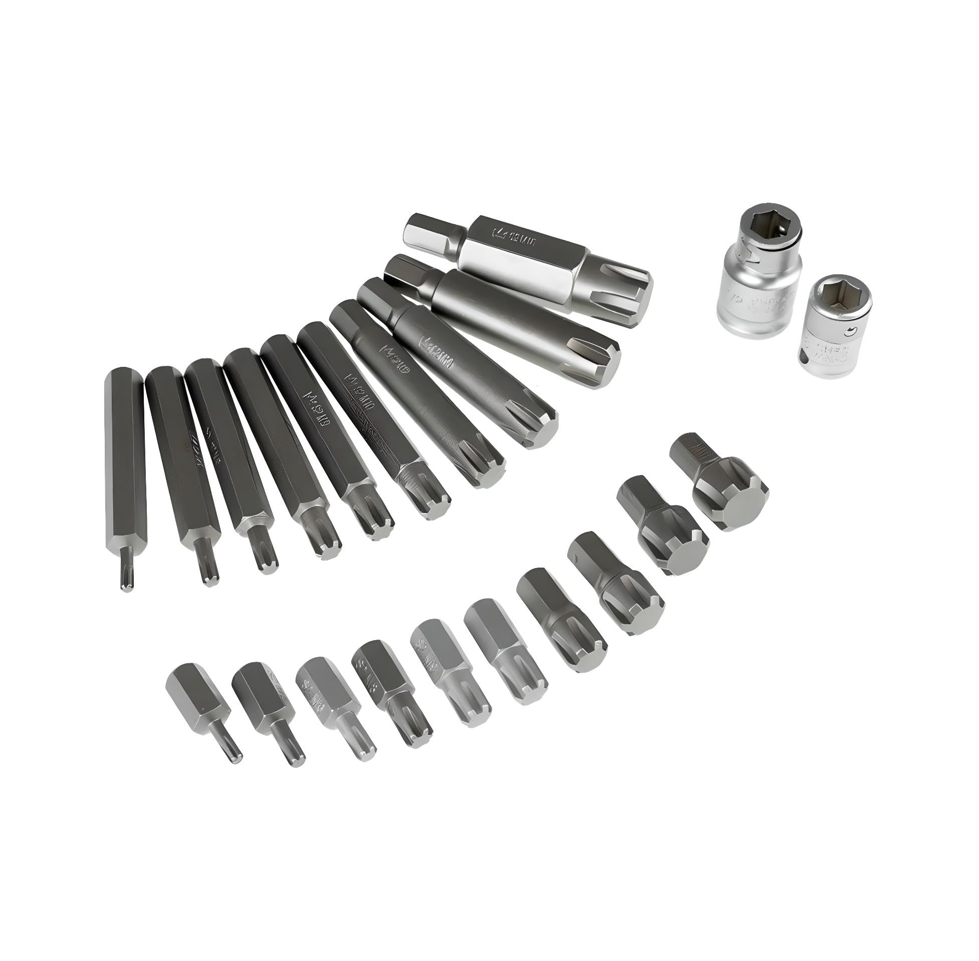 Set di punte RIBE (30, 75 mm) Set di chiavi a bussola 22 pezzi (M4 M5 M6 M8 M9 M10 M12 M14 M16 M18) + 2 accoppiatori 1/2" & 3/8" pollici - Corredi di punte a bussola (HRC 62) - Acciaio Premium S2 Cr-V