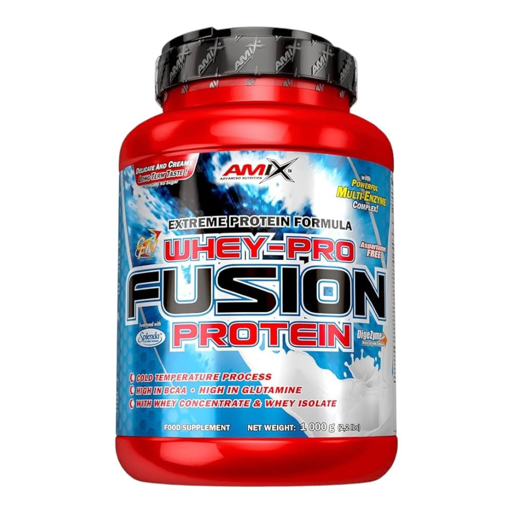AMIX - Proteína Whey - Pure Fusion - 1 Kg - Concentrado de Suero Ultra Filtrado - Proteína Isolada con Splenda - Contiene L-glutamina - Proteínas para Aumentar Masa Muscular - Sabor Frutas del bosque