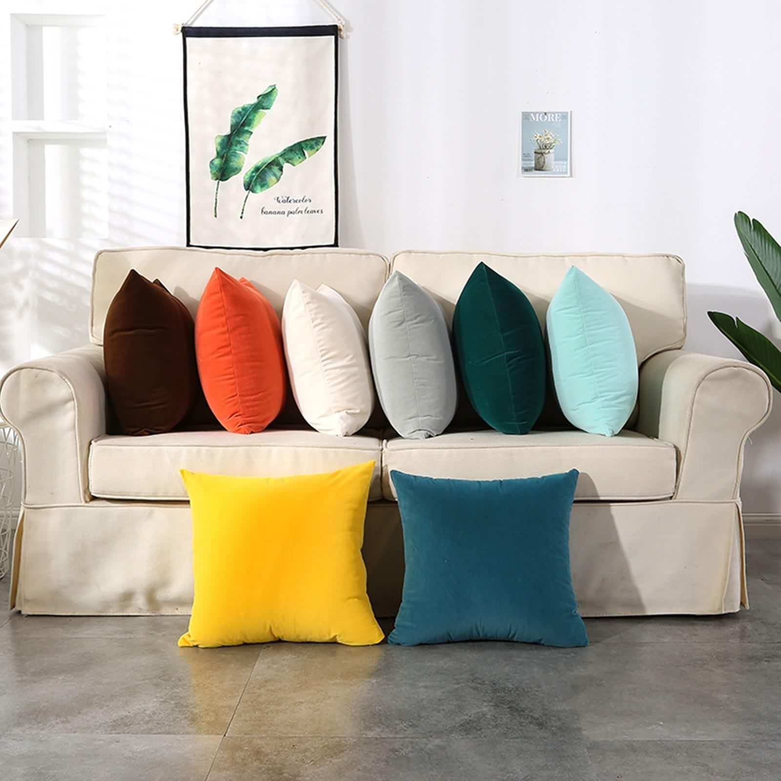 Kissen Bezüge, Sofakissen 50X50 cm Bezüge Einfarbiger Doppelseitiger Samt Polyester Hellblaugrün 4 Stück für Bett Wohnzimmer