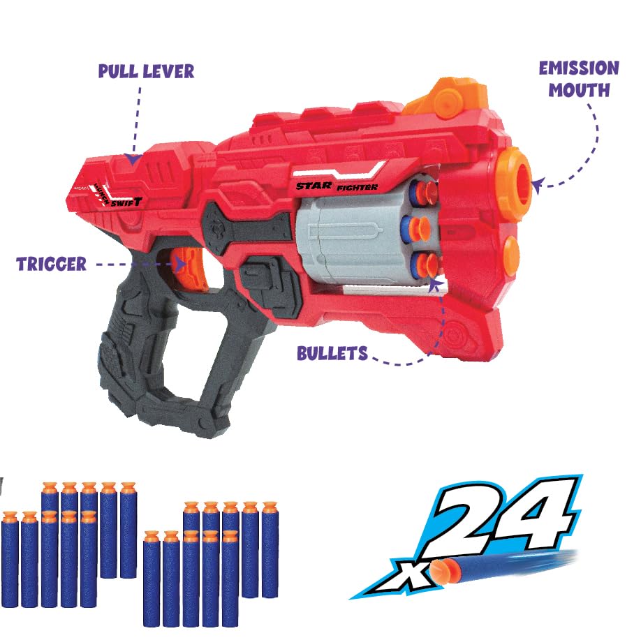 Image of ToyMagic Thunder Strike Gun With 24 Bullets - Long Range 6 Dart Rotating Drum - Soft Bullet Foam Blaster for Kids 8+ - Birthday Gift - Action Toy - Safe for Kids - Made in India