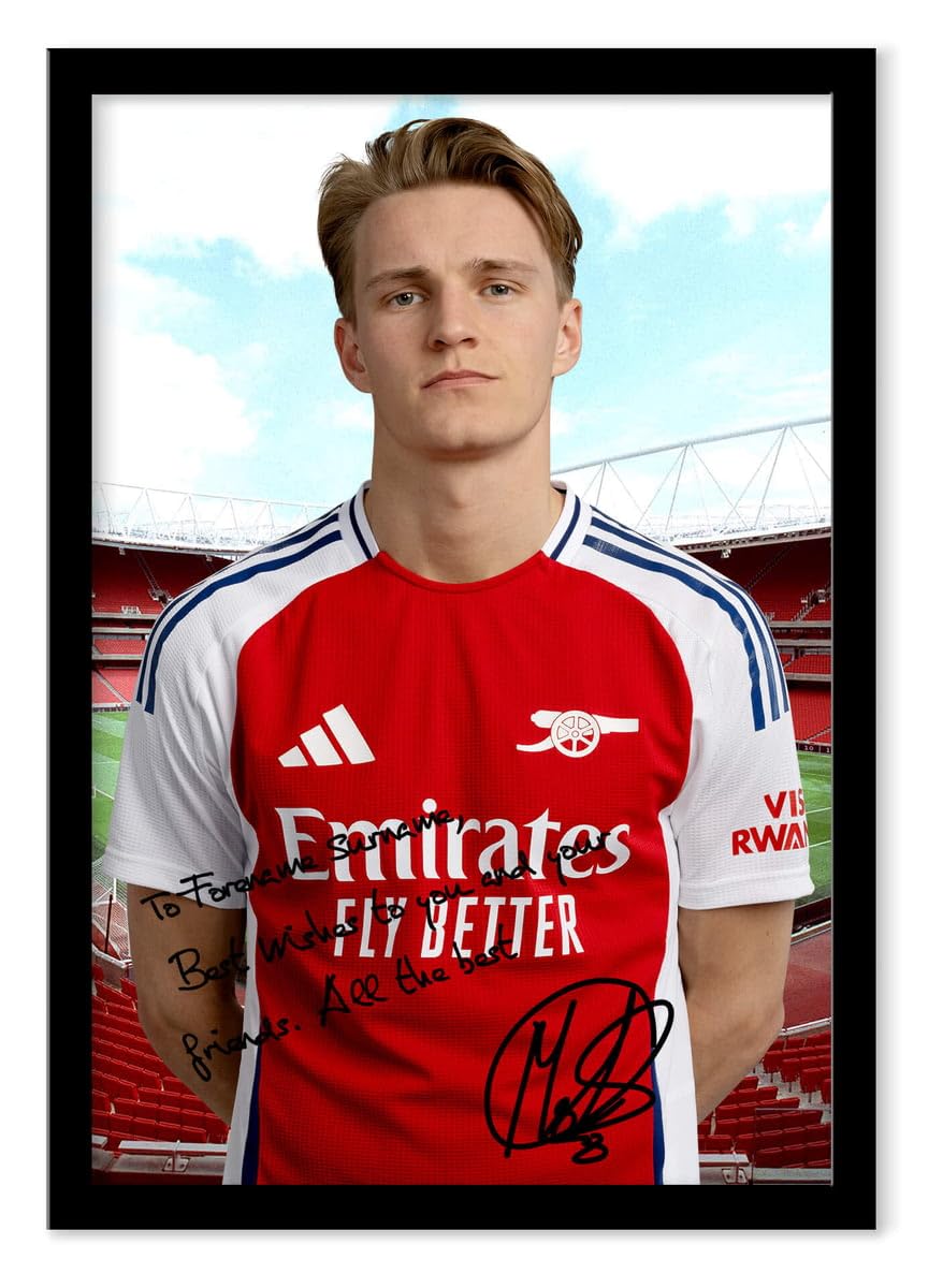 Foto Incorniciata Di Martin Ødegaard - Formato A4, Cornice Nera, Firma Riprodotta - Regalo Per Fan Arsenal