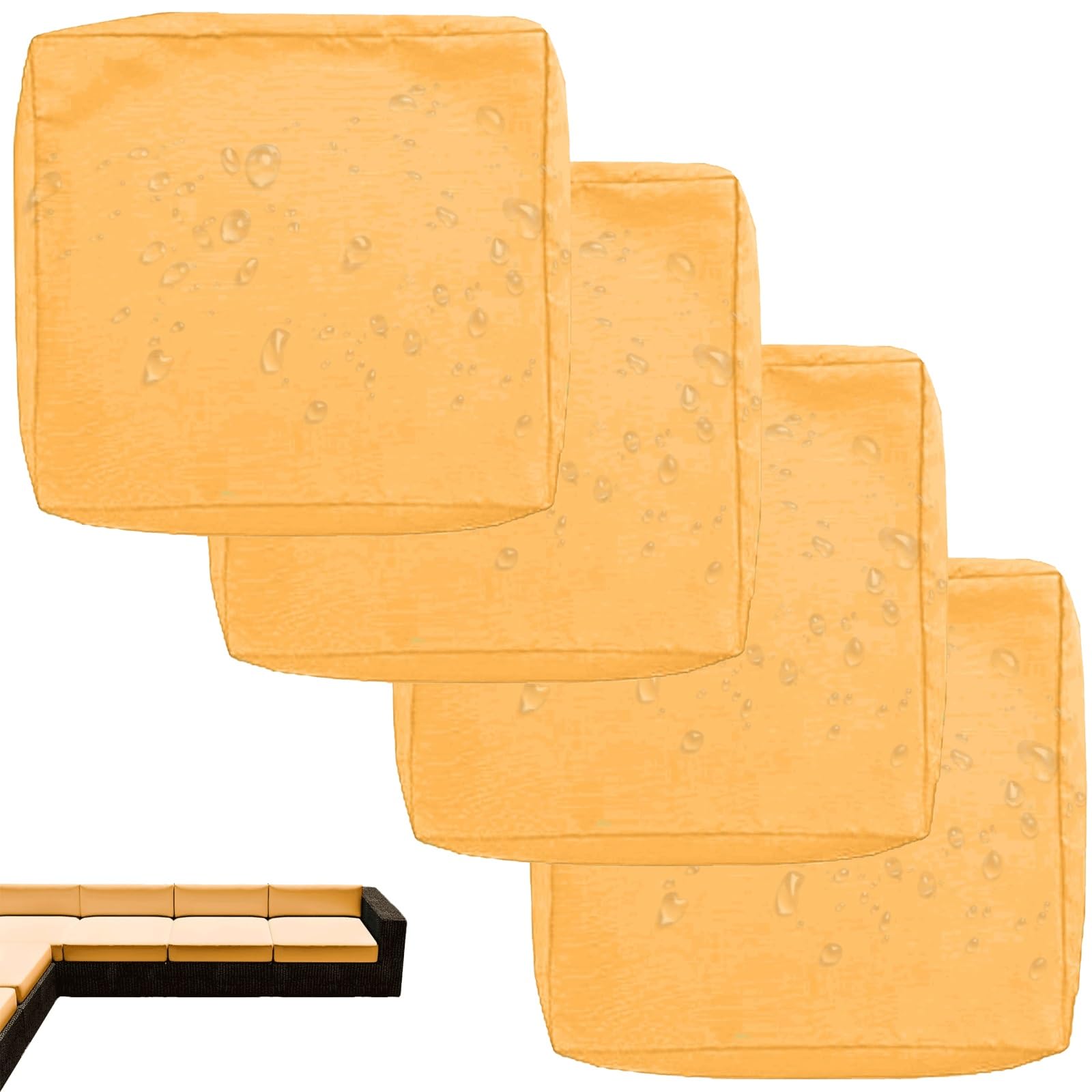 uyeoco 1/2/4-Pack Waterproof Sofa Seat Cushion Covers with Zipper, 60x60cm & 55x50cm, Chair Seat Pads Cover for Indoor & Outdoor Patio Rattan Furniture(Yellow,55x45x10cm(4pc))
