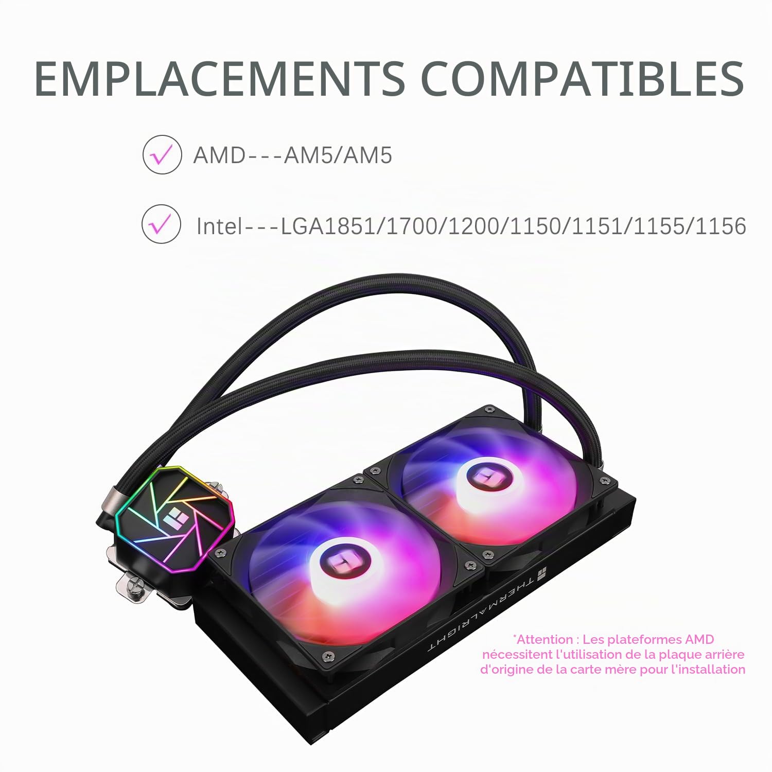 TR-Thermalright Aqua Elite 240 V3 Refroidissement par eau pour CPU complet 240mm Aio pour PC, ventilateur de refroidissement ARGB 120mm, Compatible avec AM5/AM4, LGA1851/1700/115X/1200, Noir
